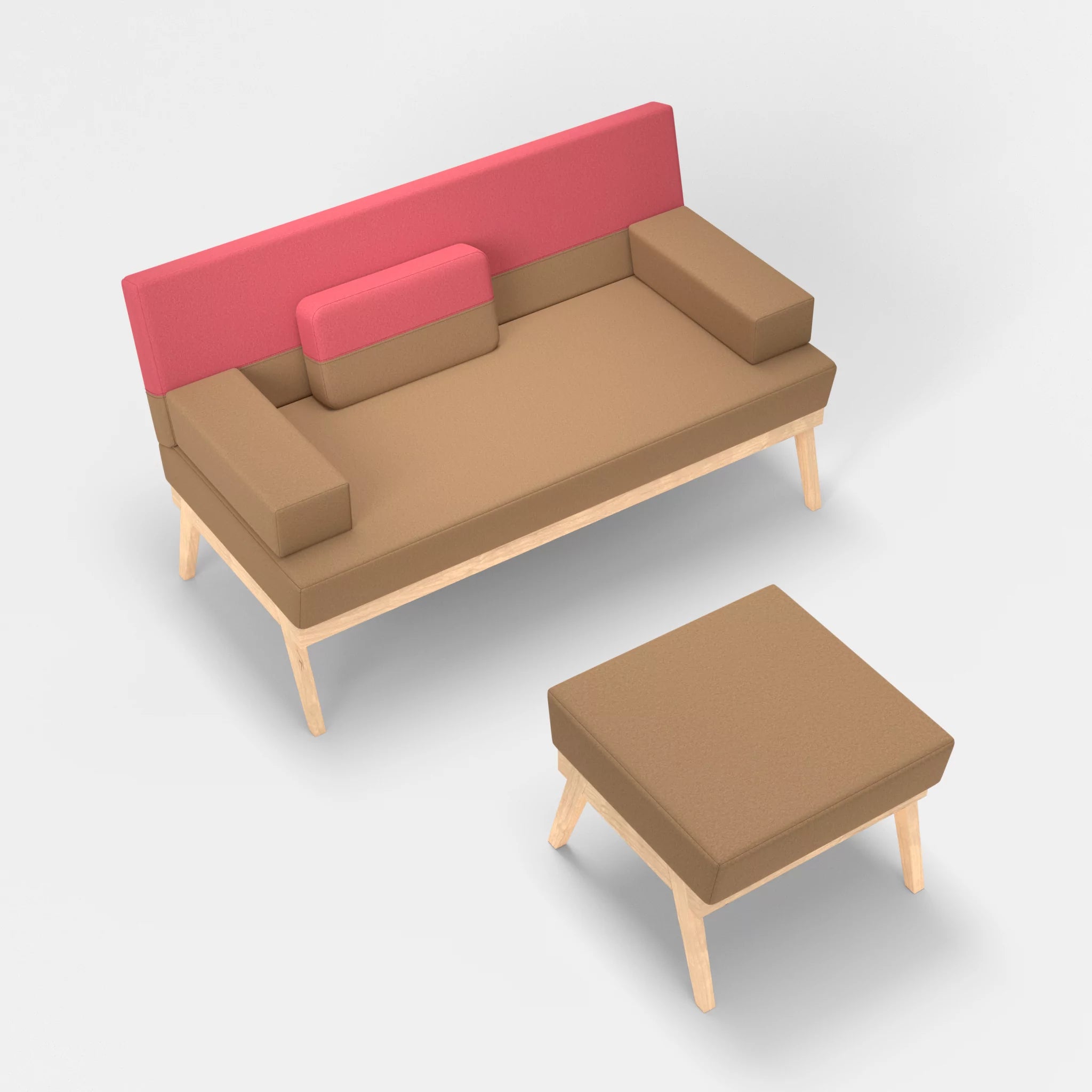 2er Sitzsofa Bauz mit Pouf dama0056-dama0083 in Beige und Pink von oben