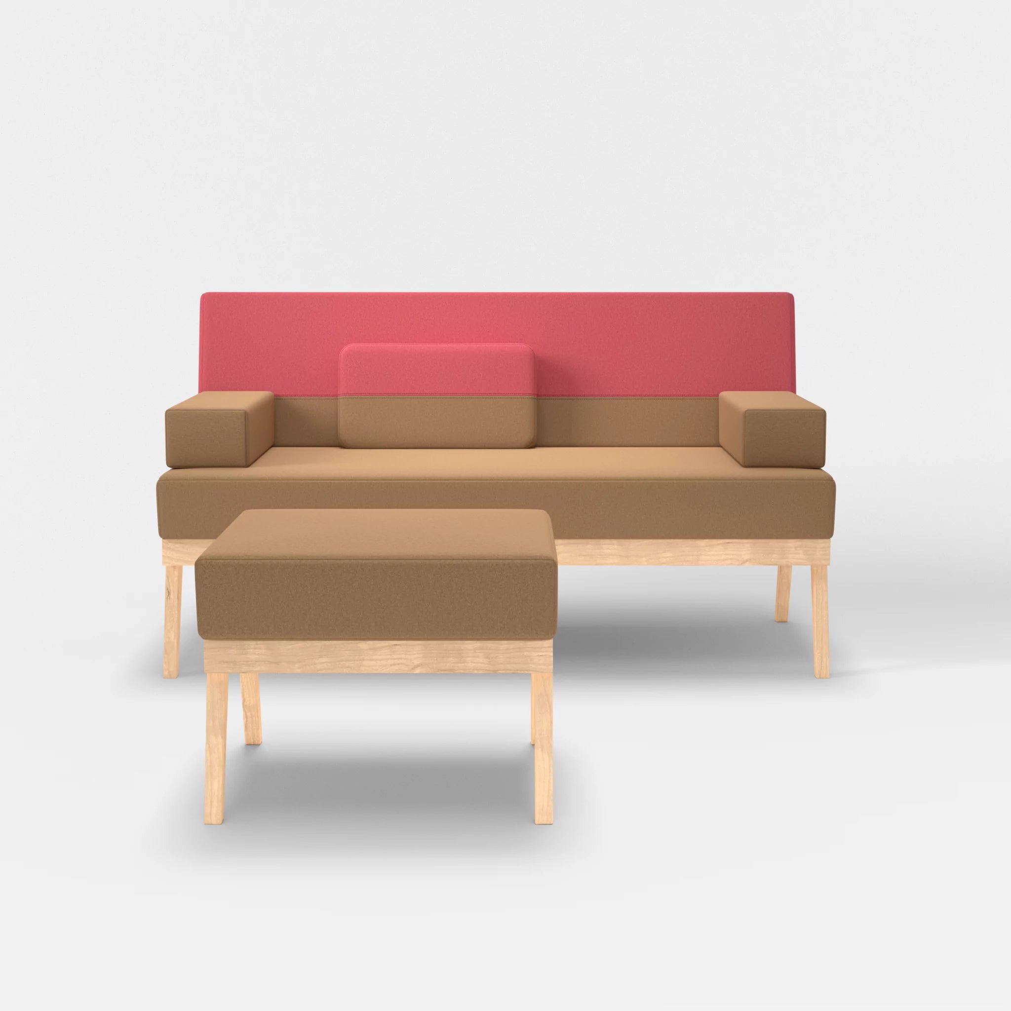 2er Sitzsofa Bauz mit Pouf dama0056-dama0083 in Beige und Pink von vorne