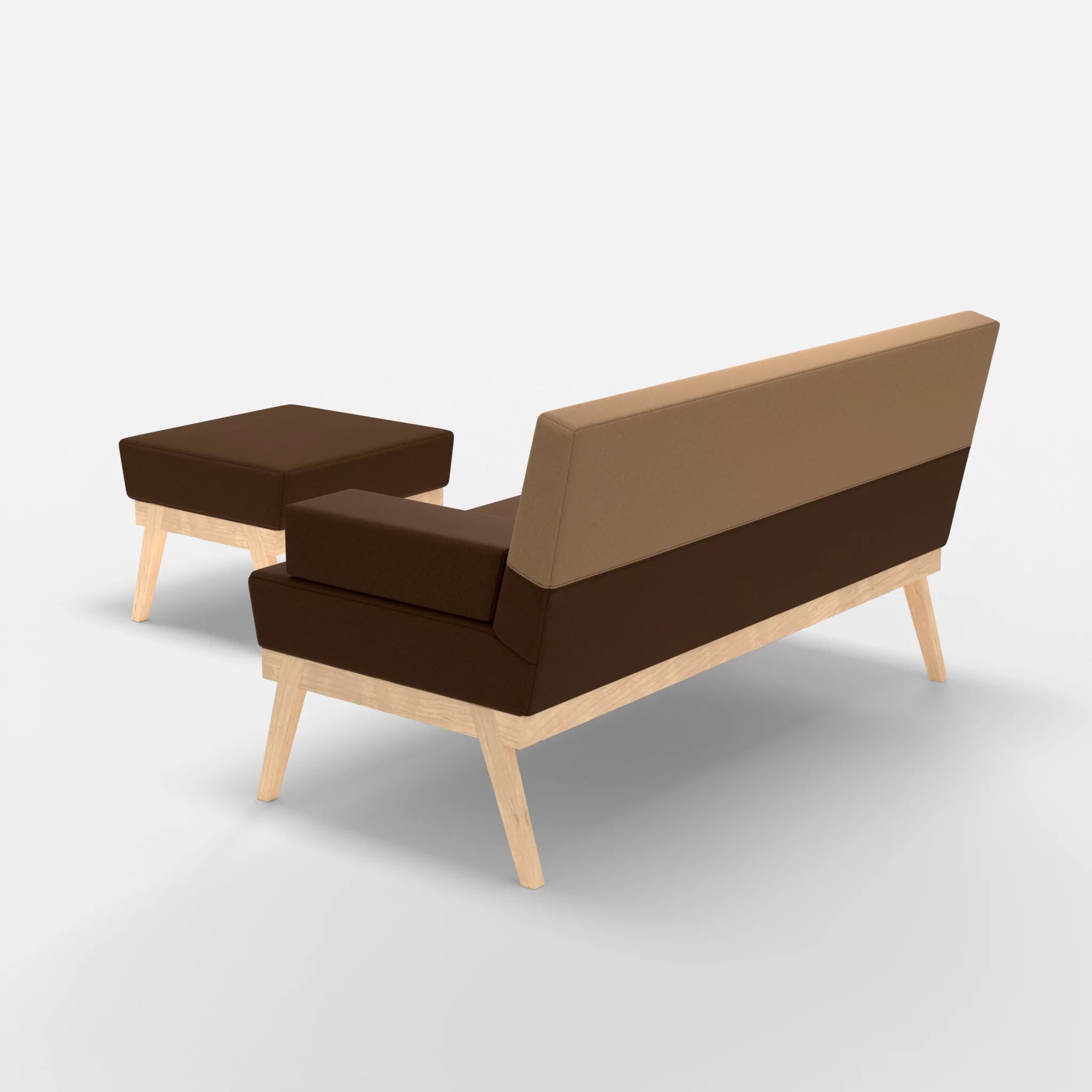 2er Sitzsofa Bauz mit Pouf dama0060-dama0056 in Braun und Beige von hinten