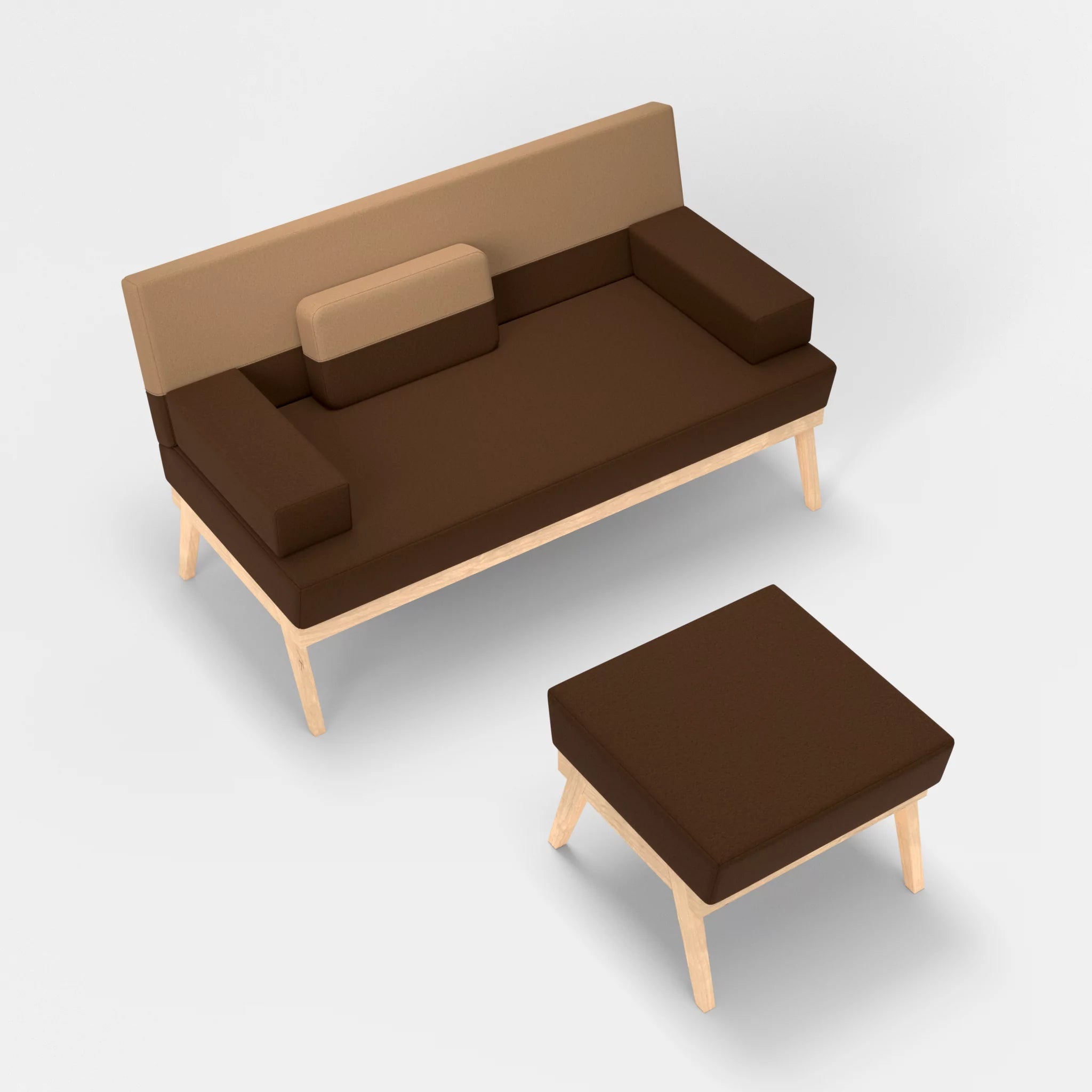 2er Sitzsofa Bauz mit Pouf dama0060-dama0056 in Braun und Beige von oben