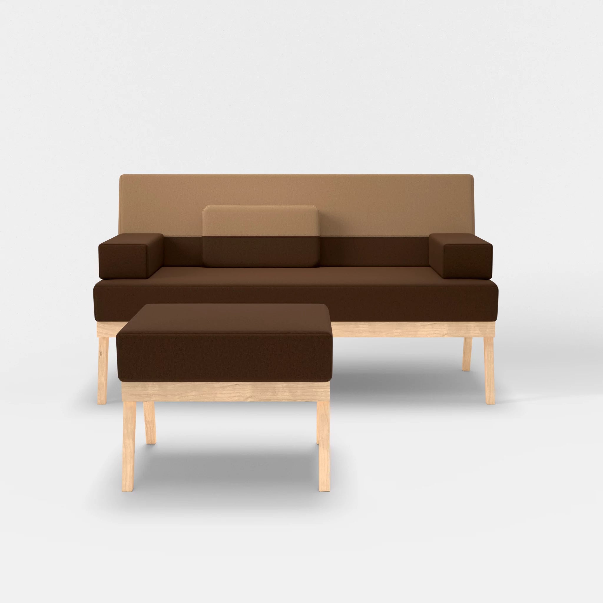 2er Sitzsofa Bauz mit Pouf dama0060-dama0056 in Braun und Beige von vorne