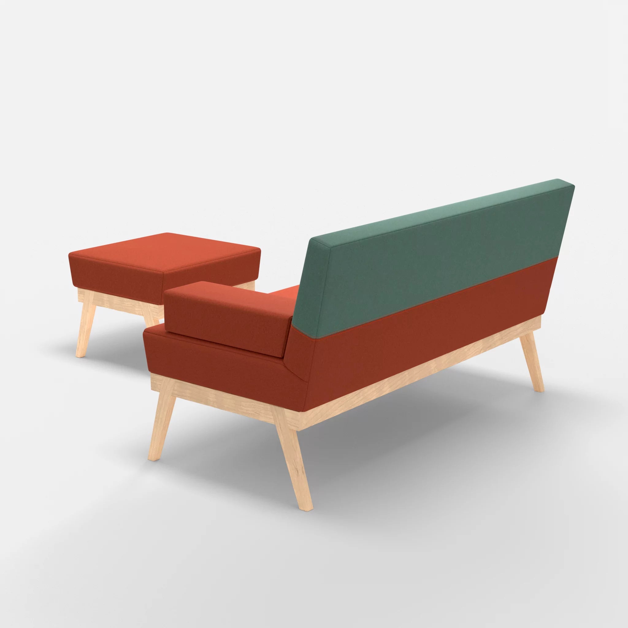 2er Sitzsofa Bauz mit Pouf dama0062-dama0045 in Orange und Türkis von hinten