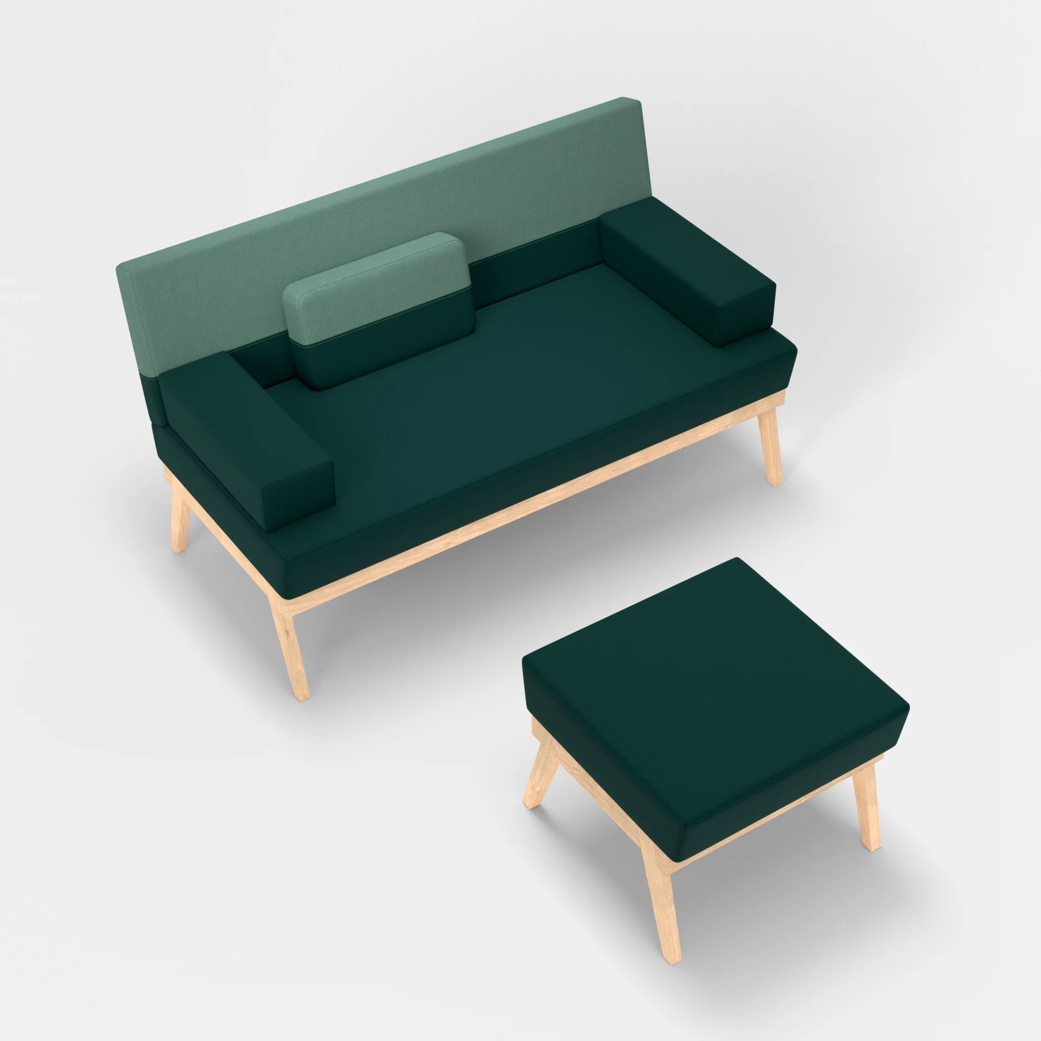 2er Sitzsofa Bauz mit Pouf dama0073-dama0045 in Petrol und Türkis von oben