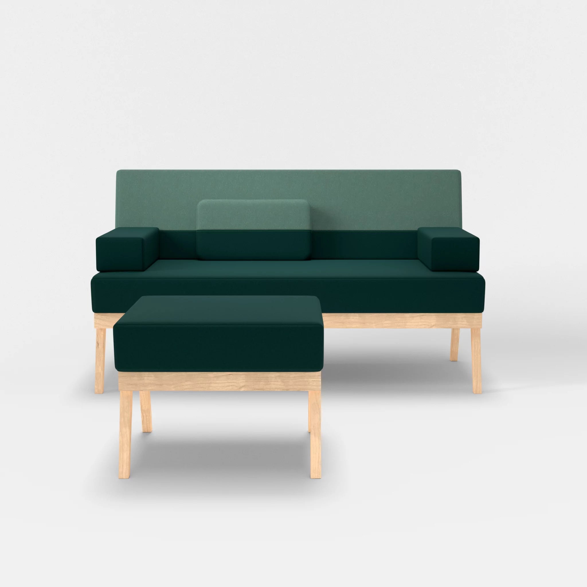 2er Sitzsofa Bauz mit Pouf dama0073-dama0045 in Petrol und Türkis von vorne