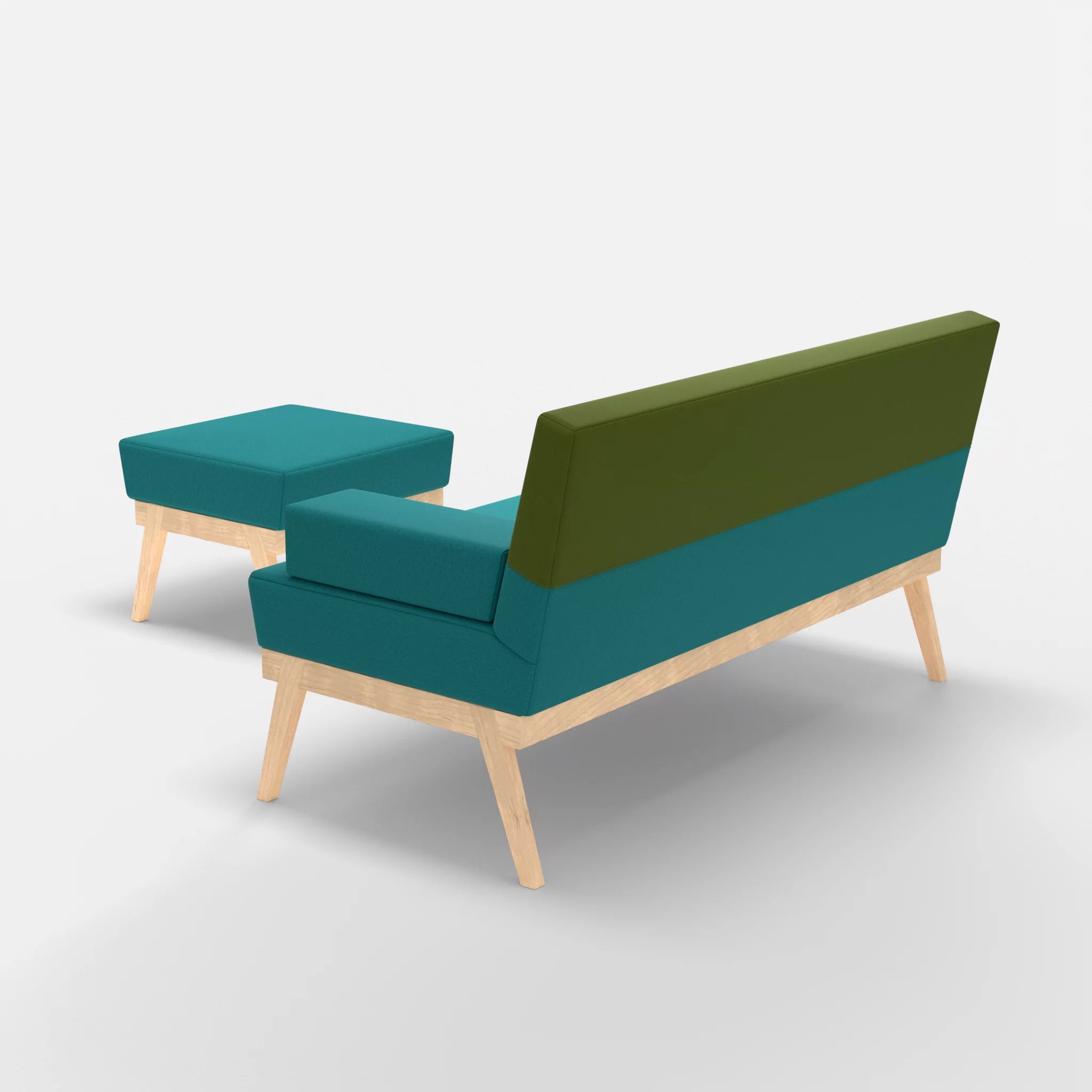2er Sitzsofa Bauz mit Pouf dama0076-dama0059 in Türkis und Grün von hinten
