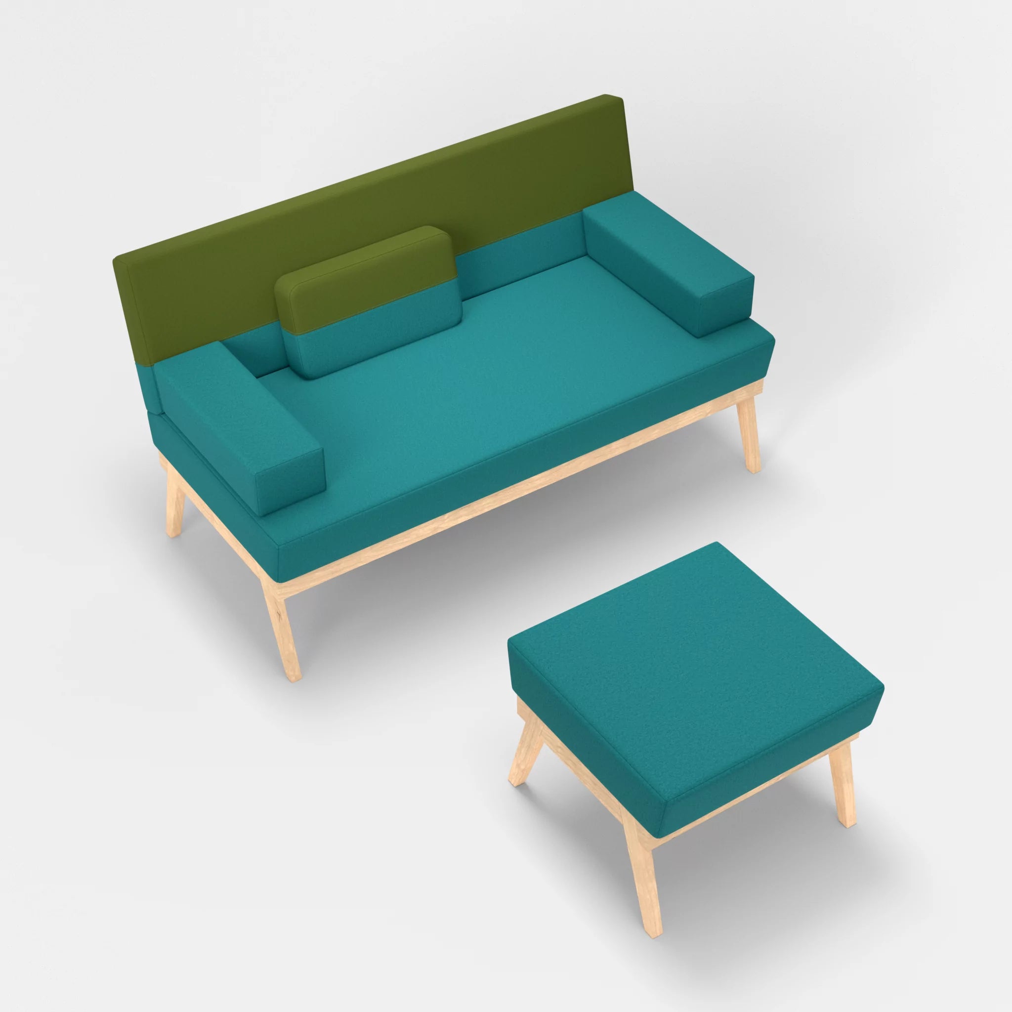 2er Sitzsofa Bauz mit Pouf dama0076-dama0059 in Türkis und Grün von oben