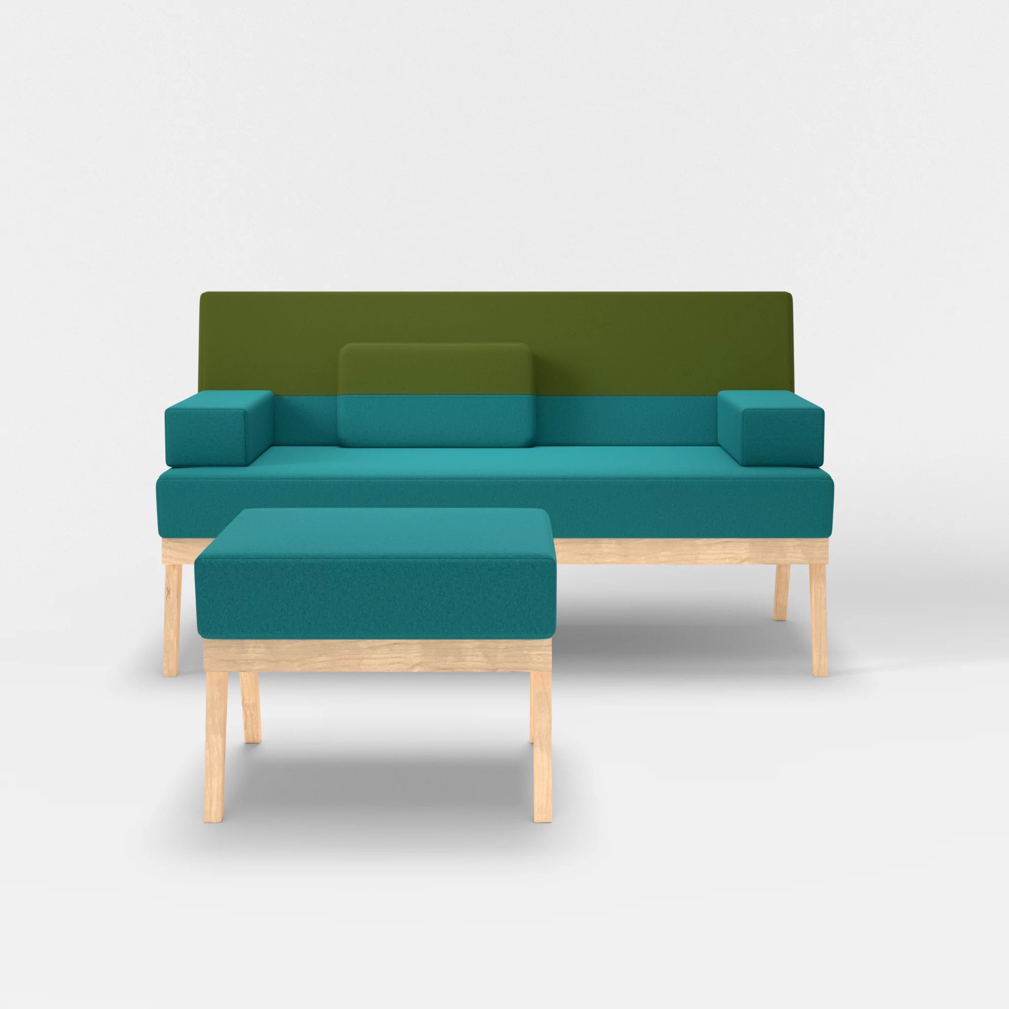 2er Sitzsofa Bauz mit Pouf dama0076-dama0059 in Türkis und Grün von vorne