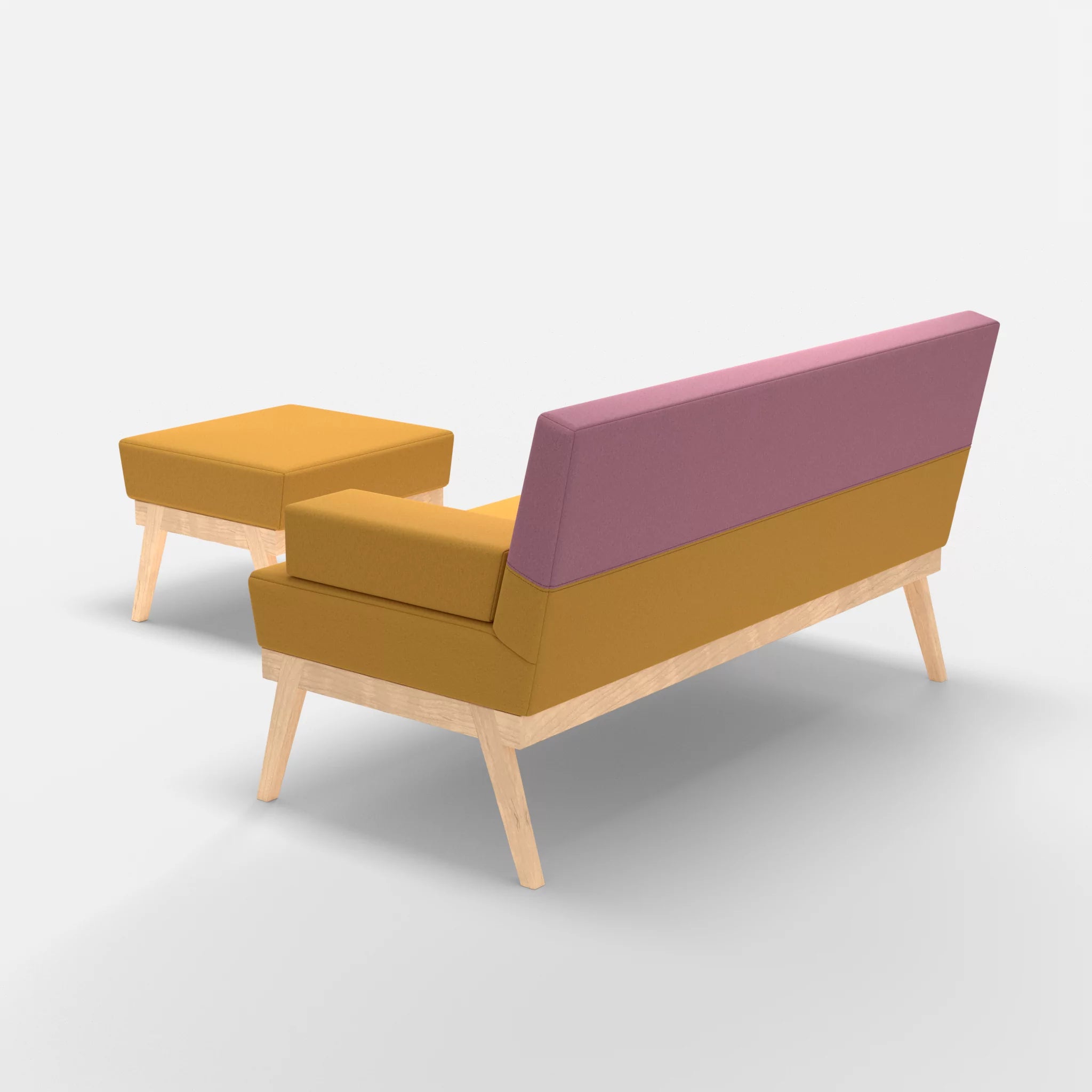 2er Sitzsofa Bauz mit Pouf dama0081-dama0084 in Curry und Rosa von hinten