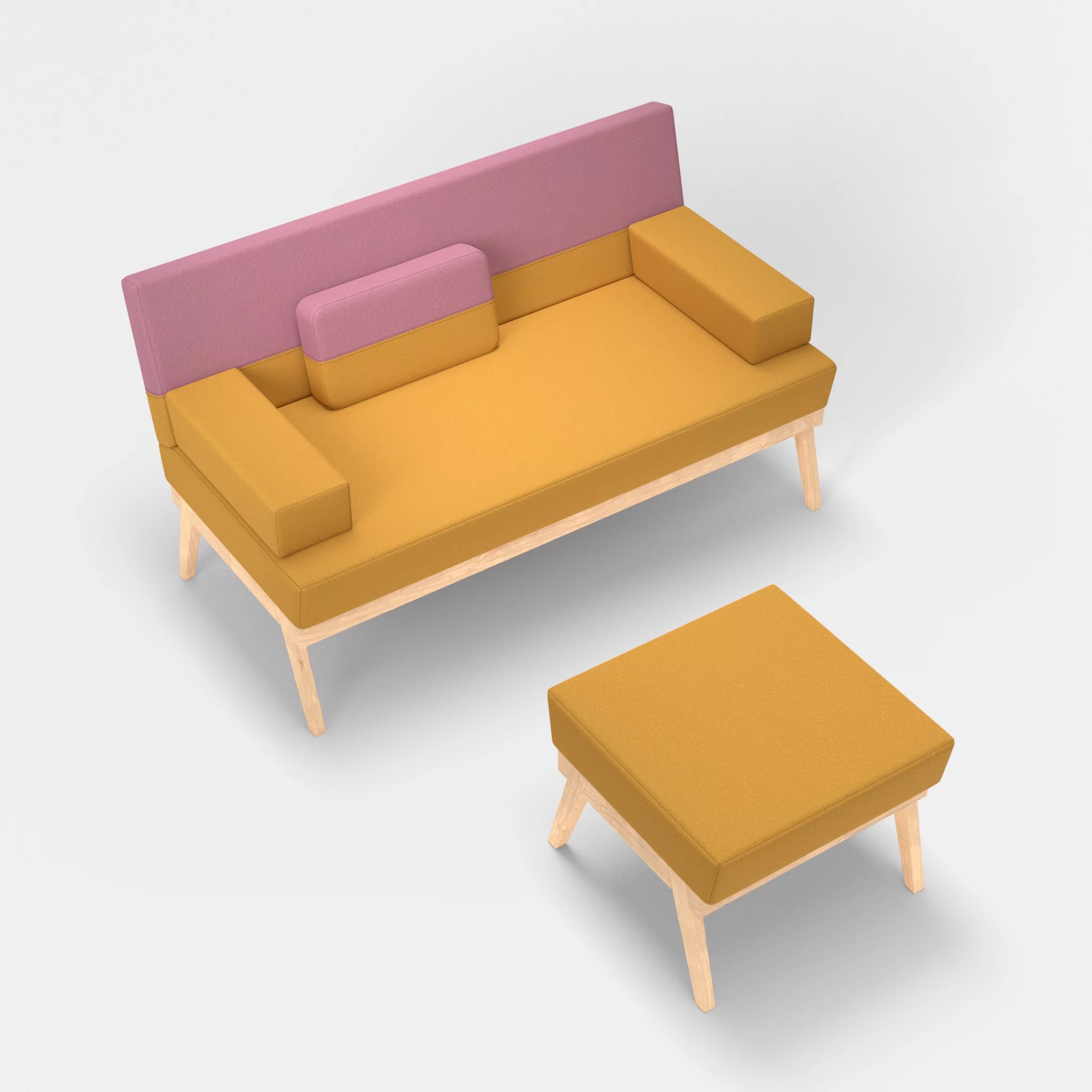 2er Sitzsofa Bauz mit Pouf dama0081-dama0084 in Curry und Rosa von oben
