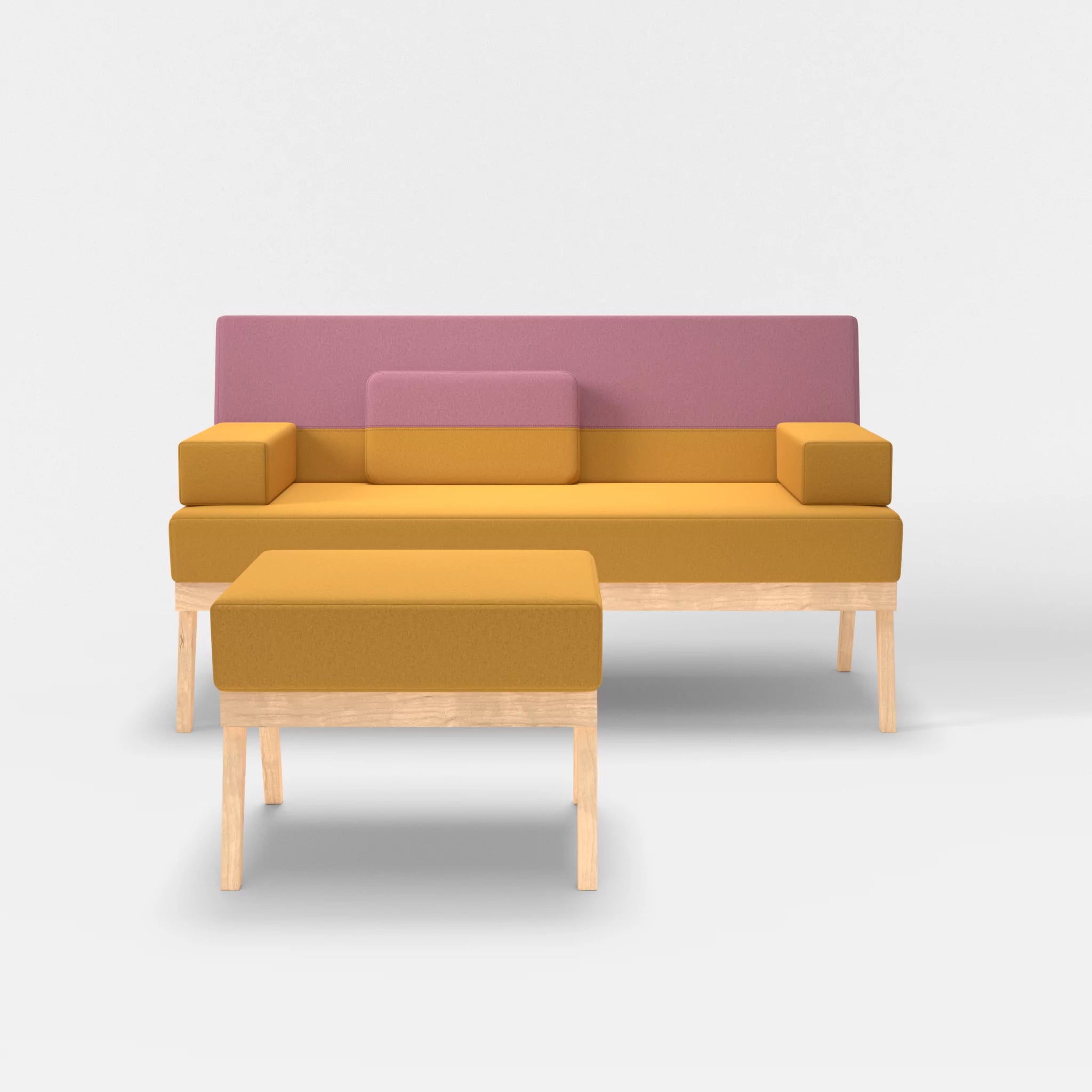 2er Sitzsofa Bauz mit Pouf dama0081-dama0084 in Curry und Rosa von vorne