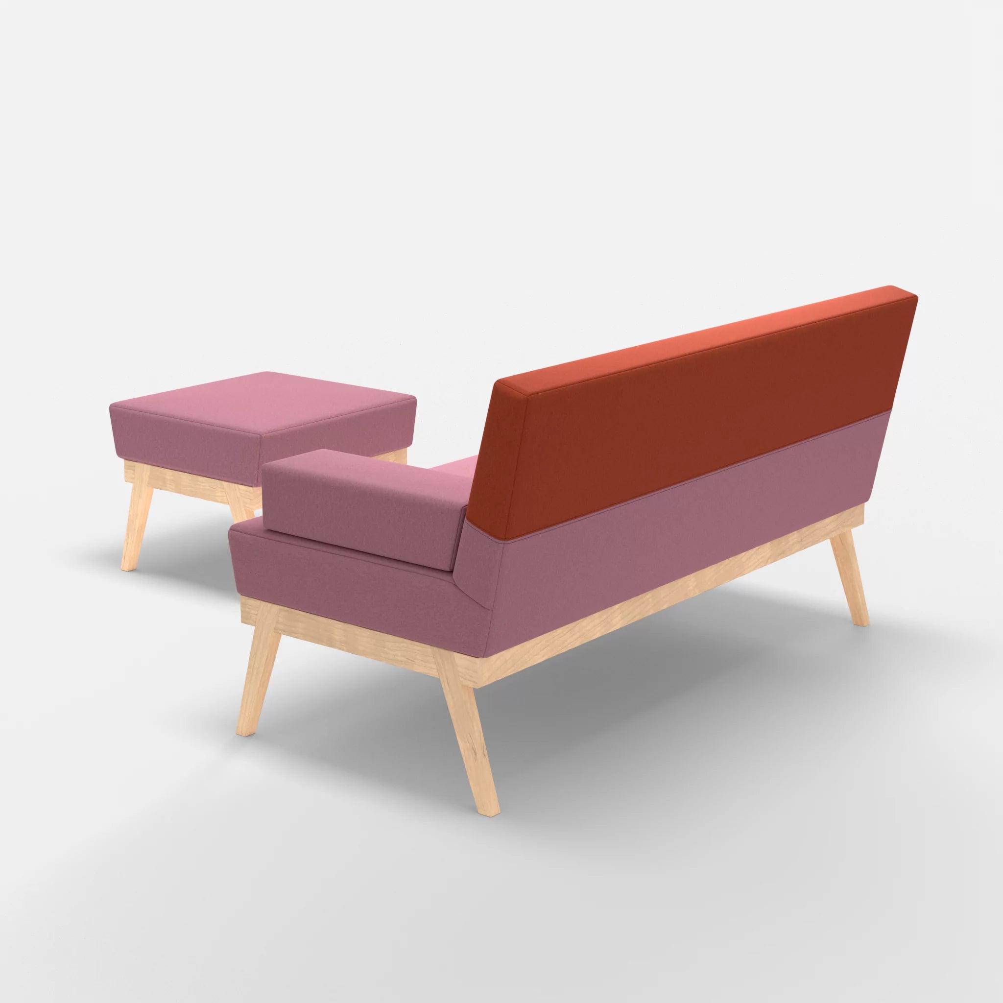 2er Sitzsofa Bauz mit Pouf dama0084-dama0062 in Rosa und Orange von hinten