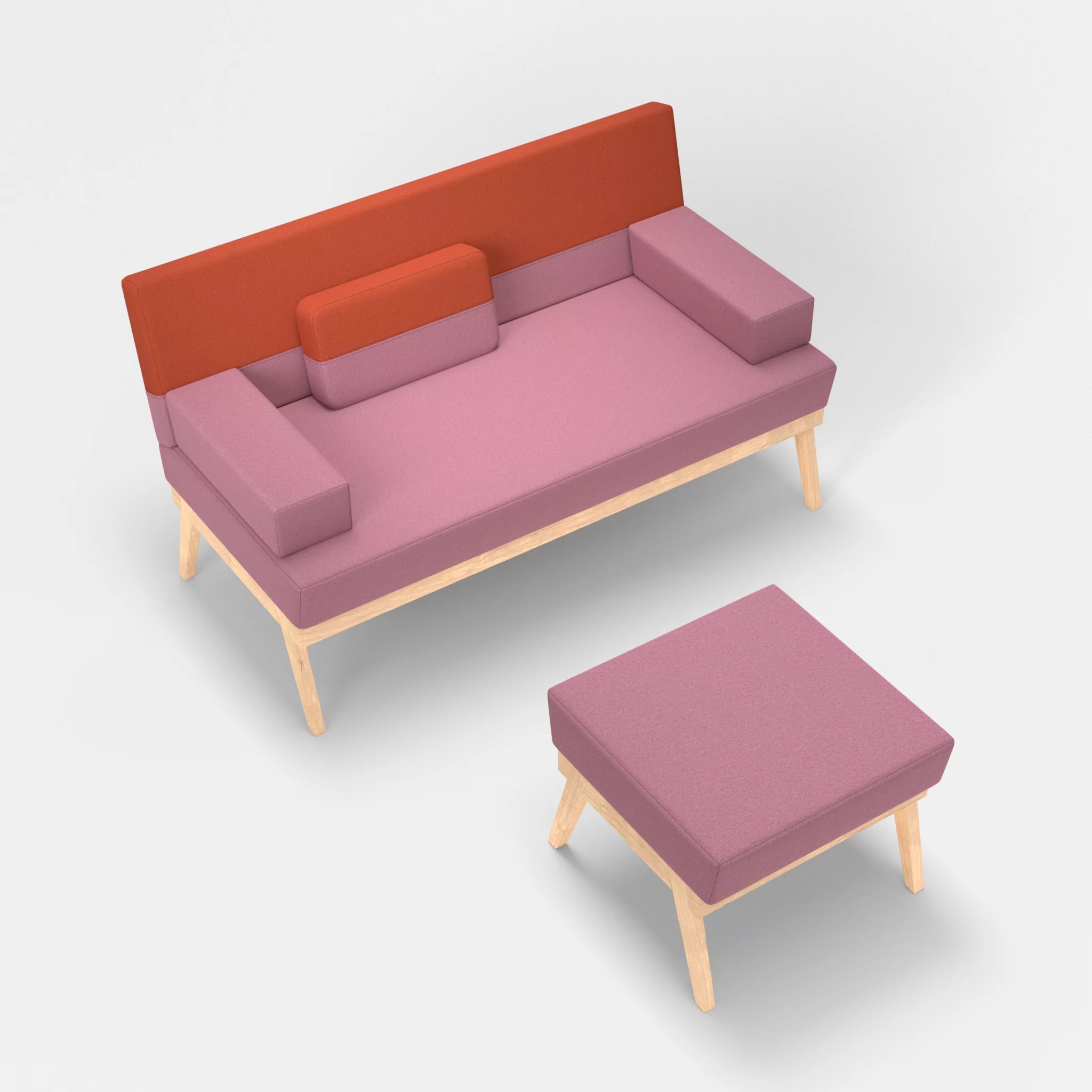 2er Sitzsofa Bauz mit Pouf dama0084-dama0062 in Rosa und Orange von oben