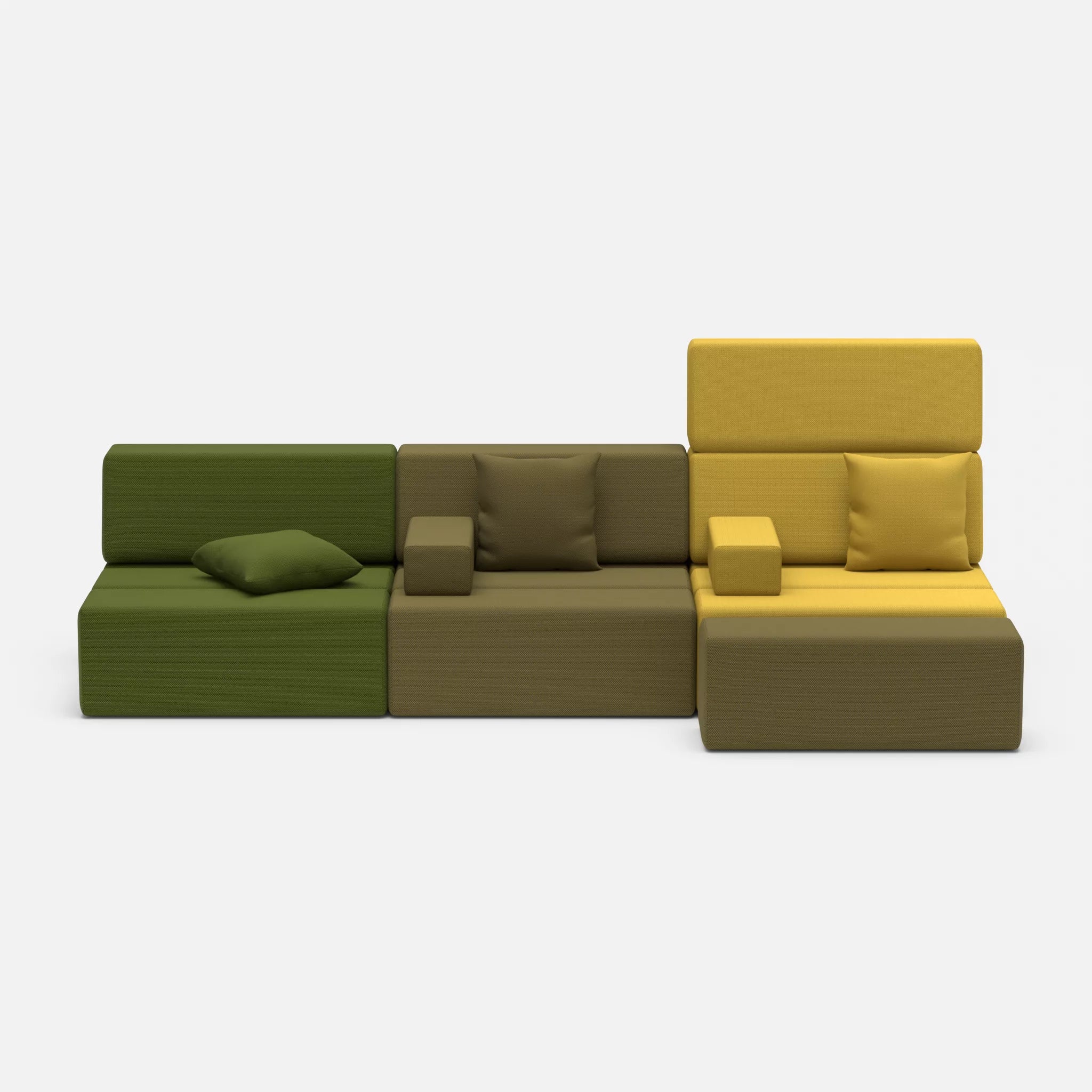 3 Sitzer Sofa Bricks 5 novummoss-novumpear in Grün und Gelb von vorne
