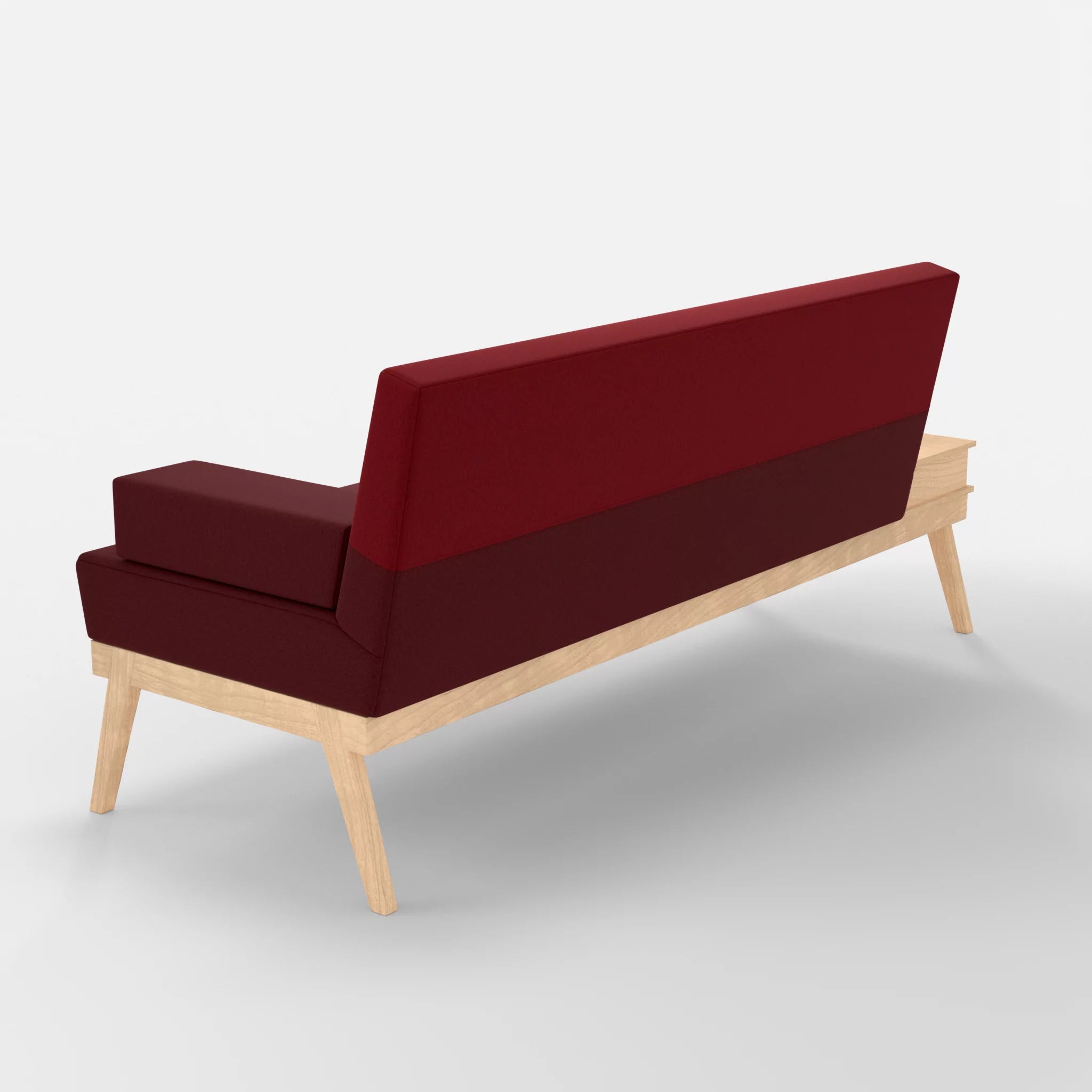 3er Sitzsofa Bauz mit Ablage links dama0034-dama0053 in Bordeaux und Rot von hinten