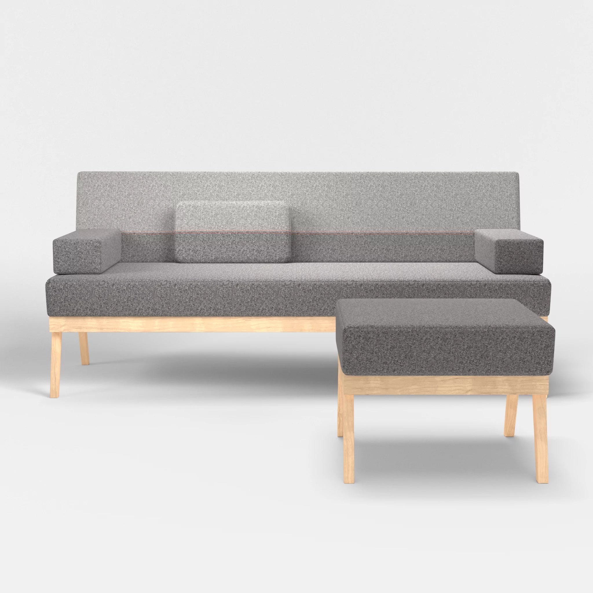 3er Sitzsofa Bauz mit Pouf celia0218-celia0208 in Dunkelgrau und Mittelgrau von vorne