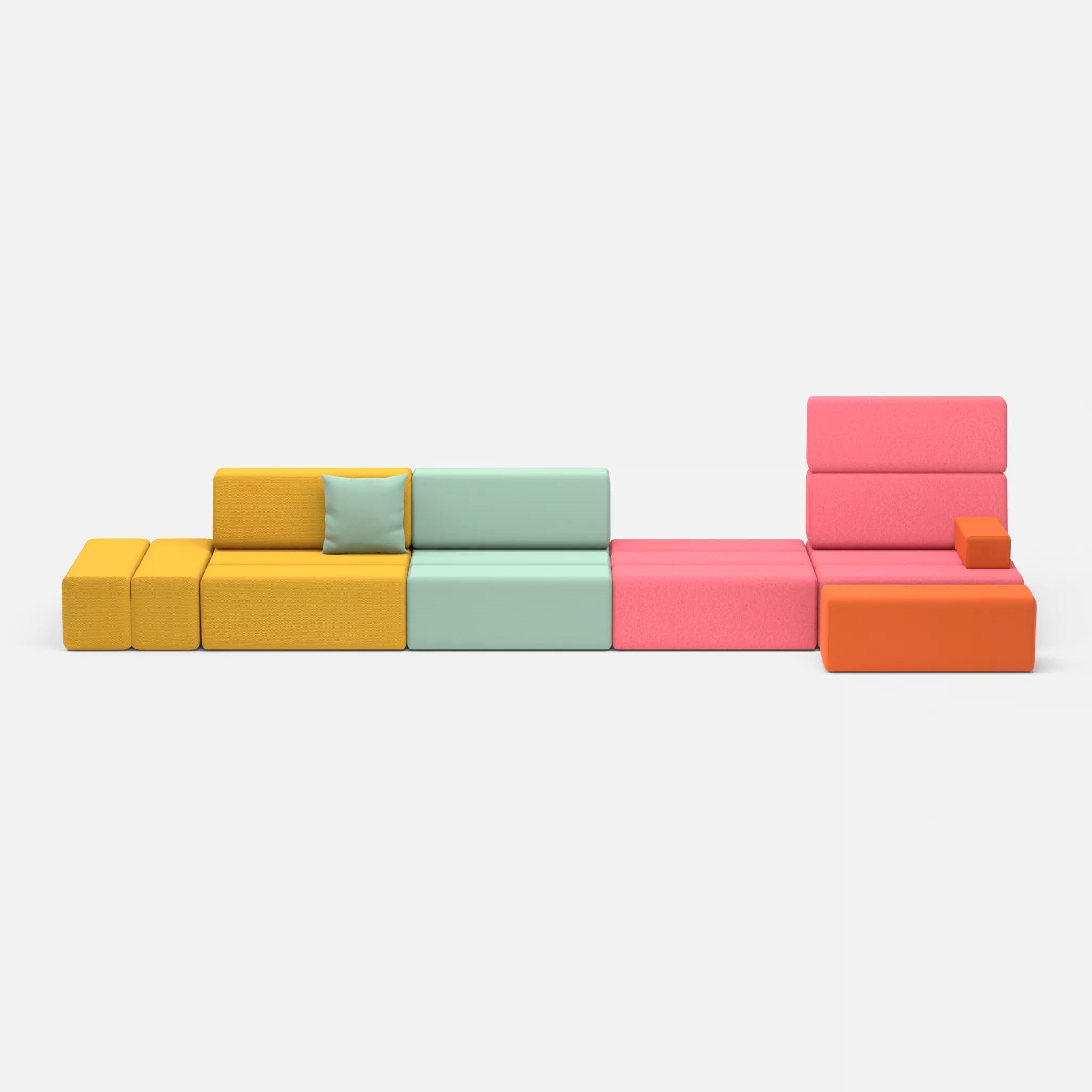 4 Sitzer Sofa Bricks 1 novumcurry-dama0083 in Curry und Pink von vorne