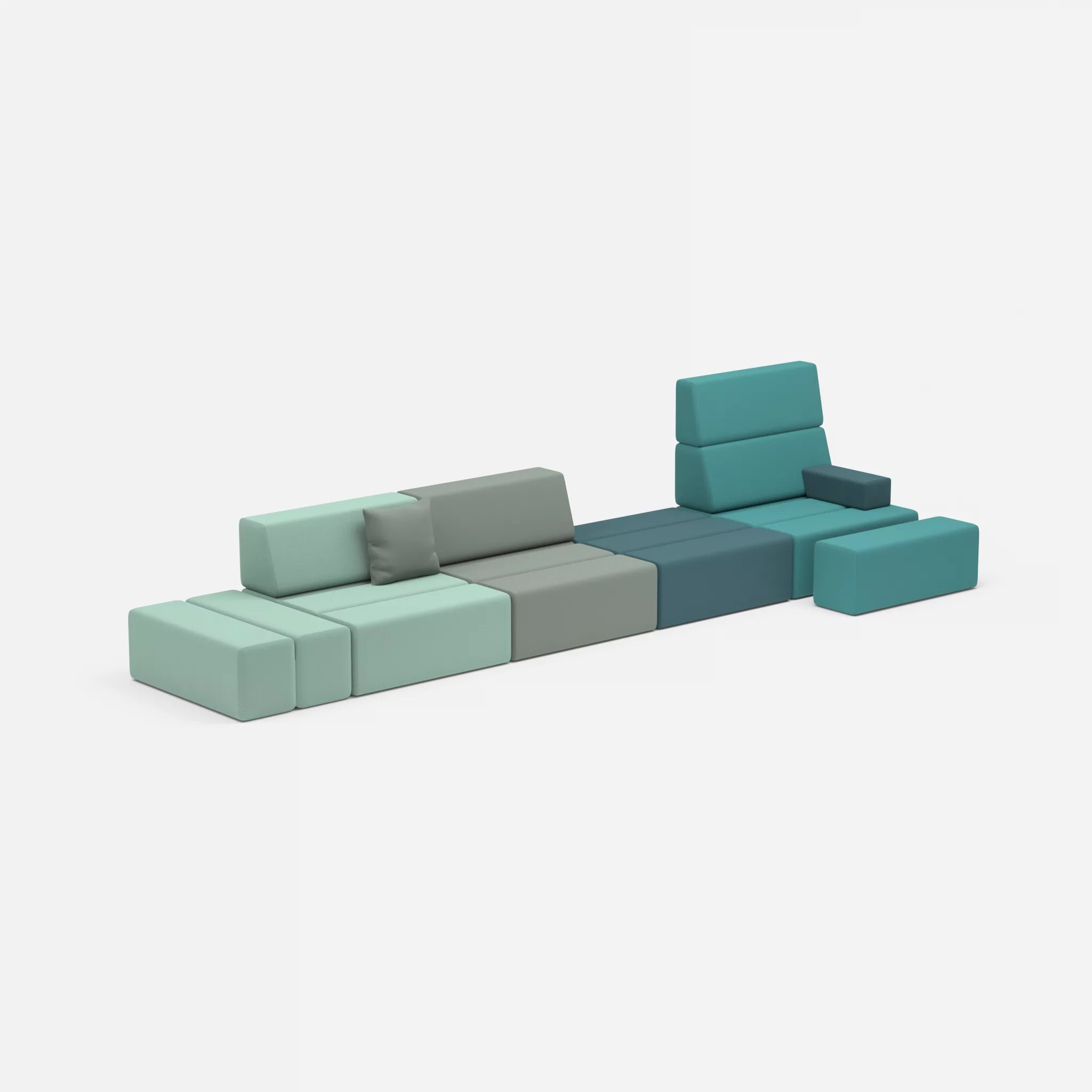 4 Sitzer Sofa Bricks 1 novumlagoon-novumsamoa in Graublau und Dunkelblau von der Seite