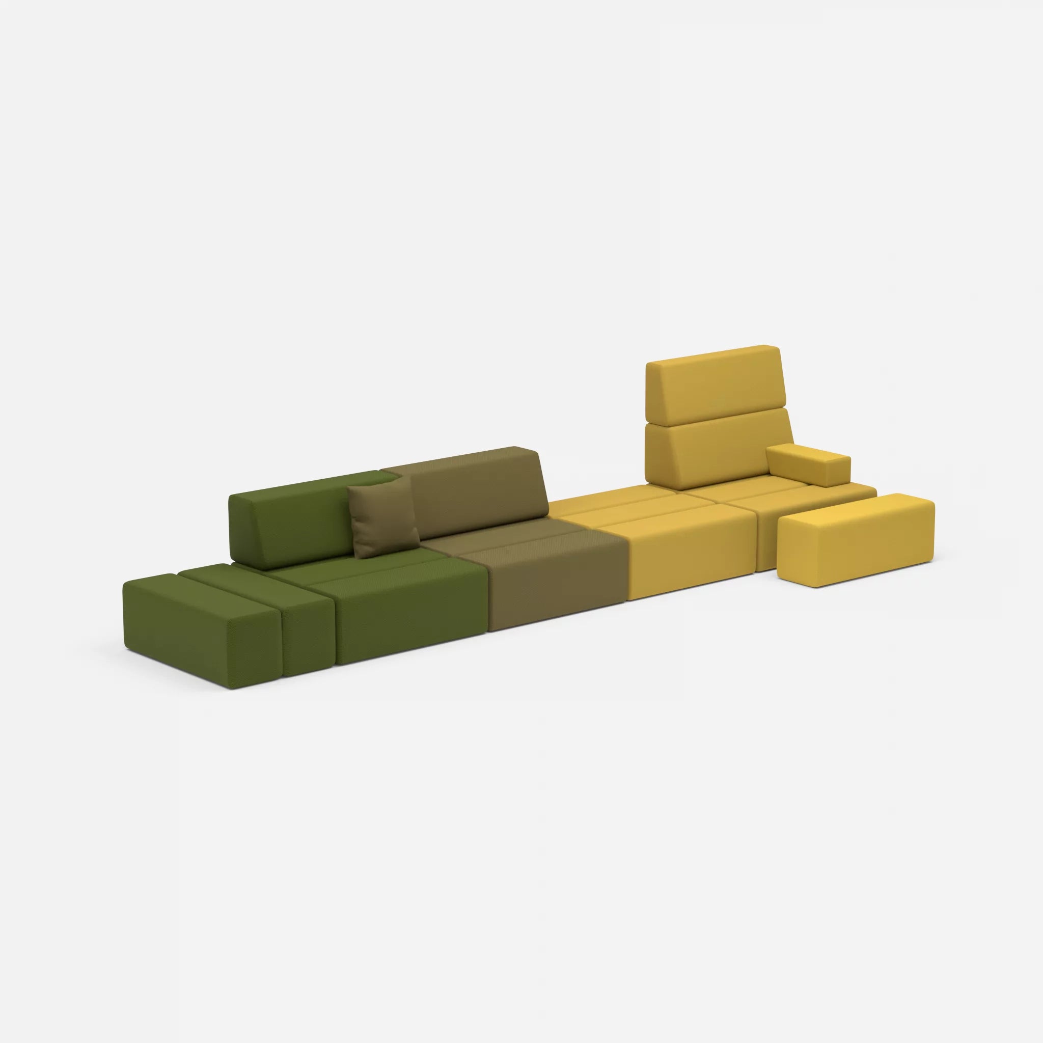 4 Sitzer Sofa Bricks 1 novummoss-novumtivoli in Grün und Hellgrün von der Seite