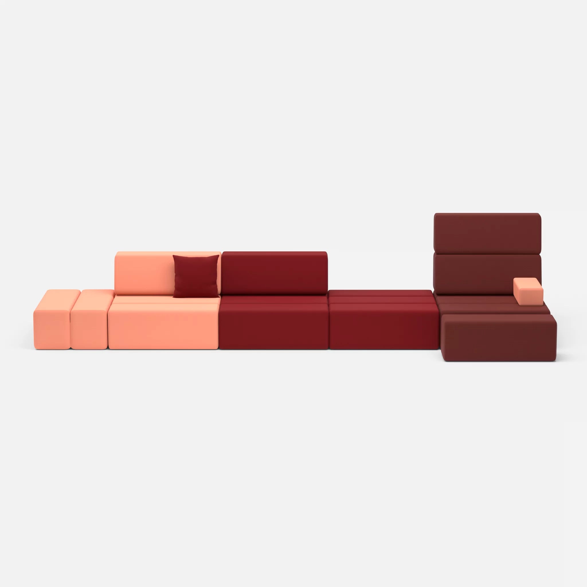 4 Sitzer Sofa Bricks 1 radio4046-radio4028 in Coral und Rot von vorne