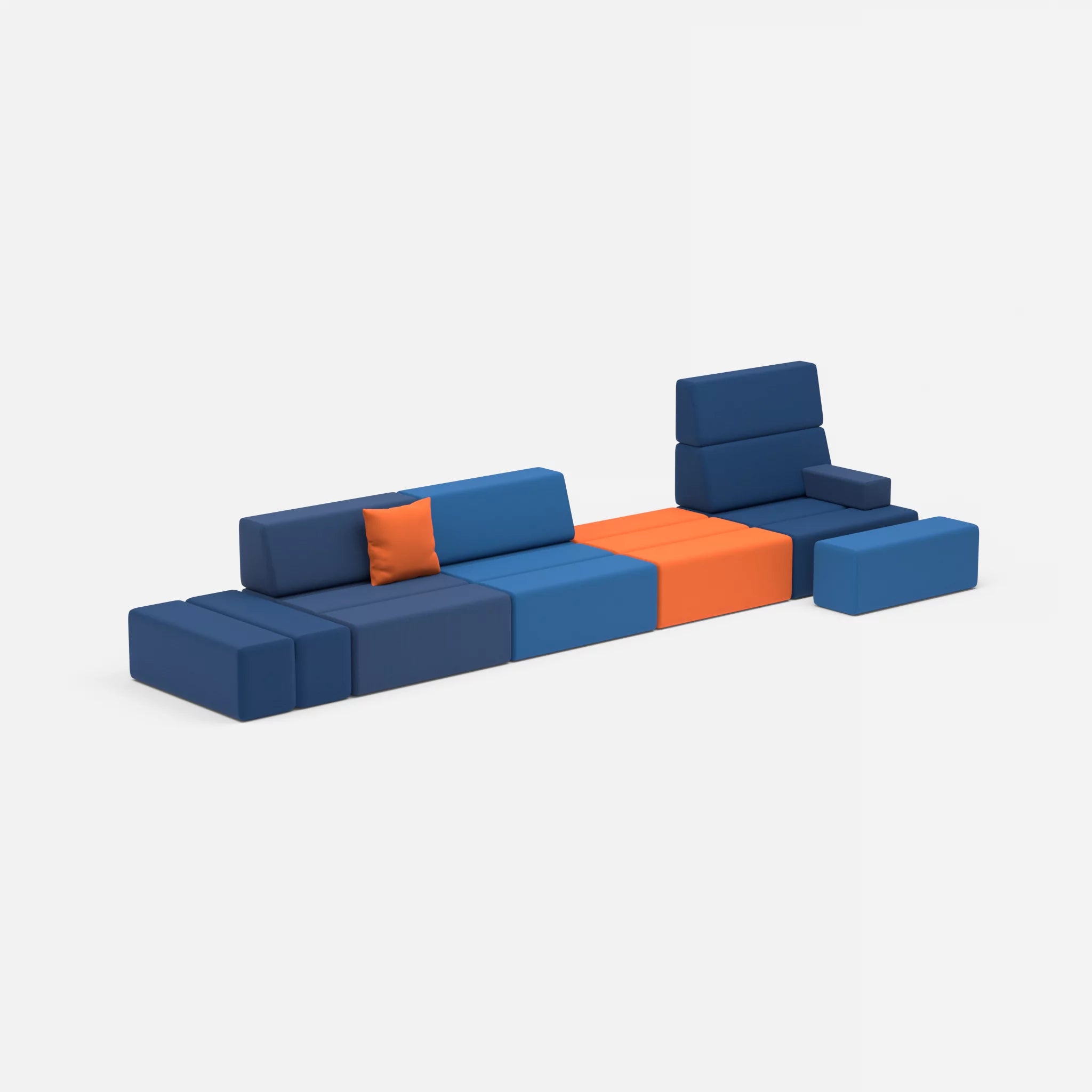 4 Sitzer Sofa Bricks 1 radio6512-radio3094 in Dunkelblau und Orange von der Seite