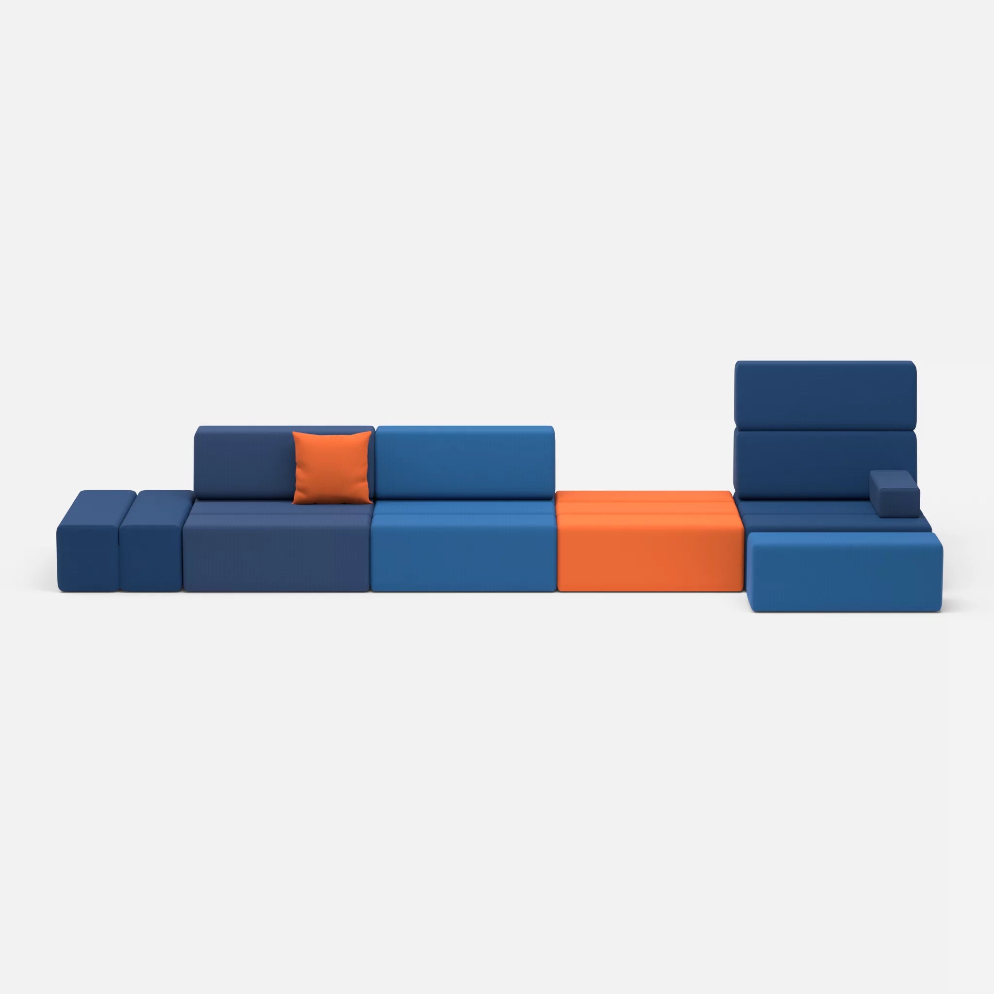 4 Sitzer Sofa Bricks 1 radio6512-radio3094 in Dunkelblau und Orange von vorne