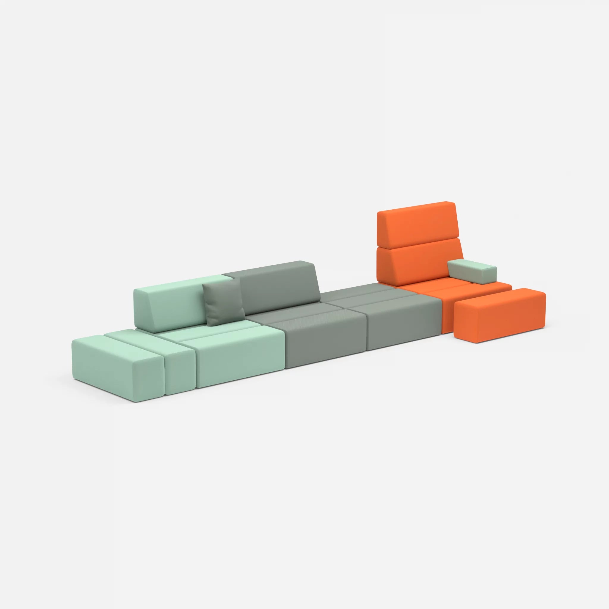4 Sitzer Sofa Bricks 1 radio7045-novumdelphi in Hellblau und Graublau von der Seite