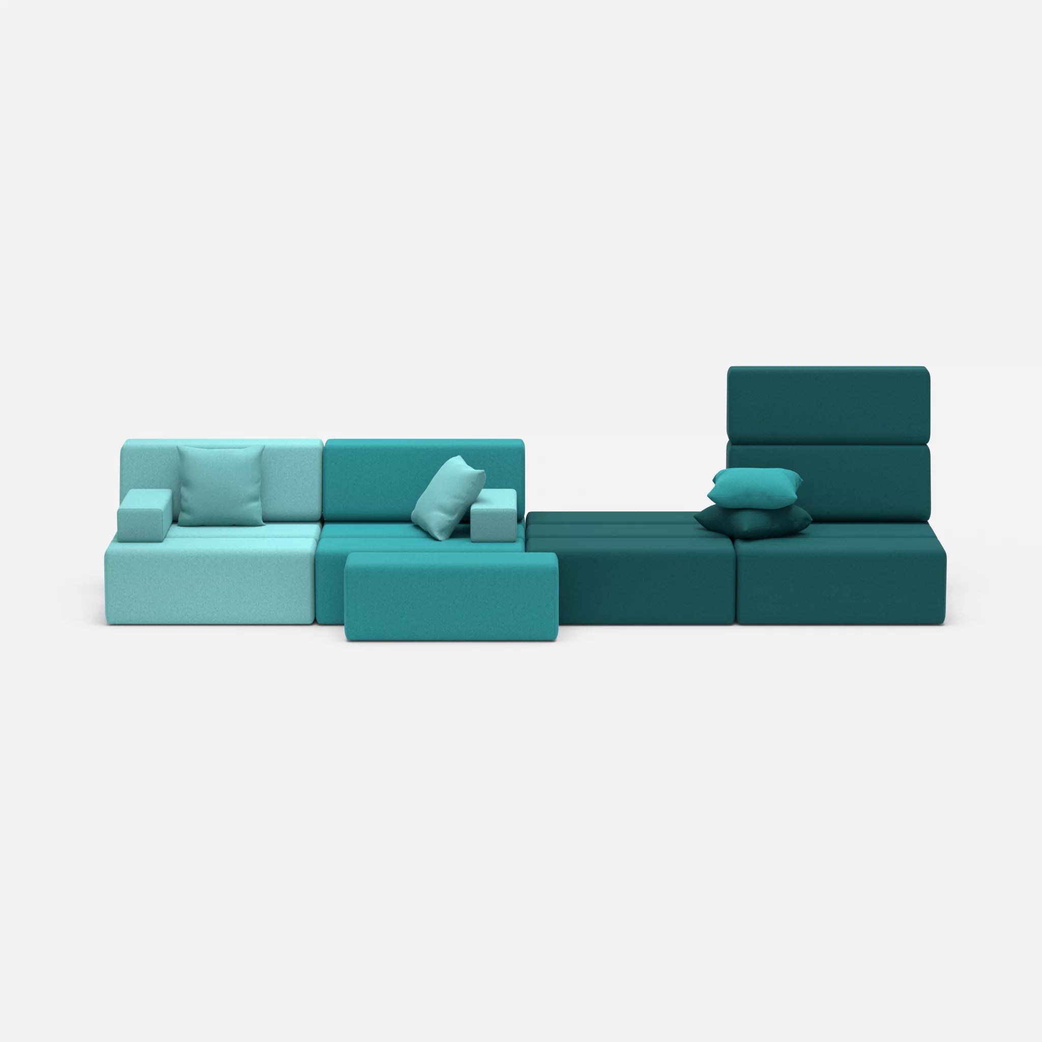 4 Sitzer Sofa Bricks 3 dama0030-dama0018 in Türkis und Türkis von vorne
