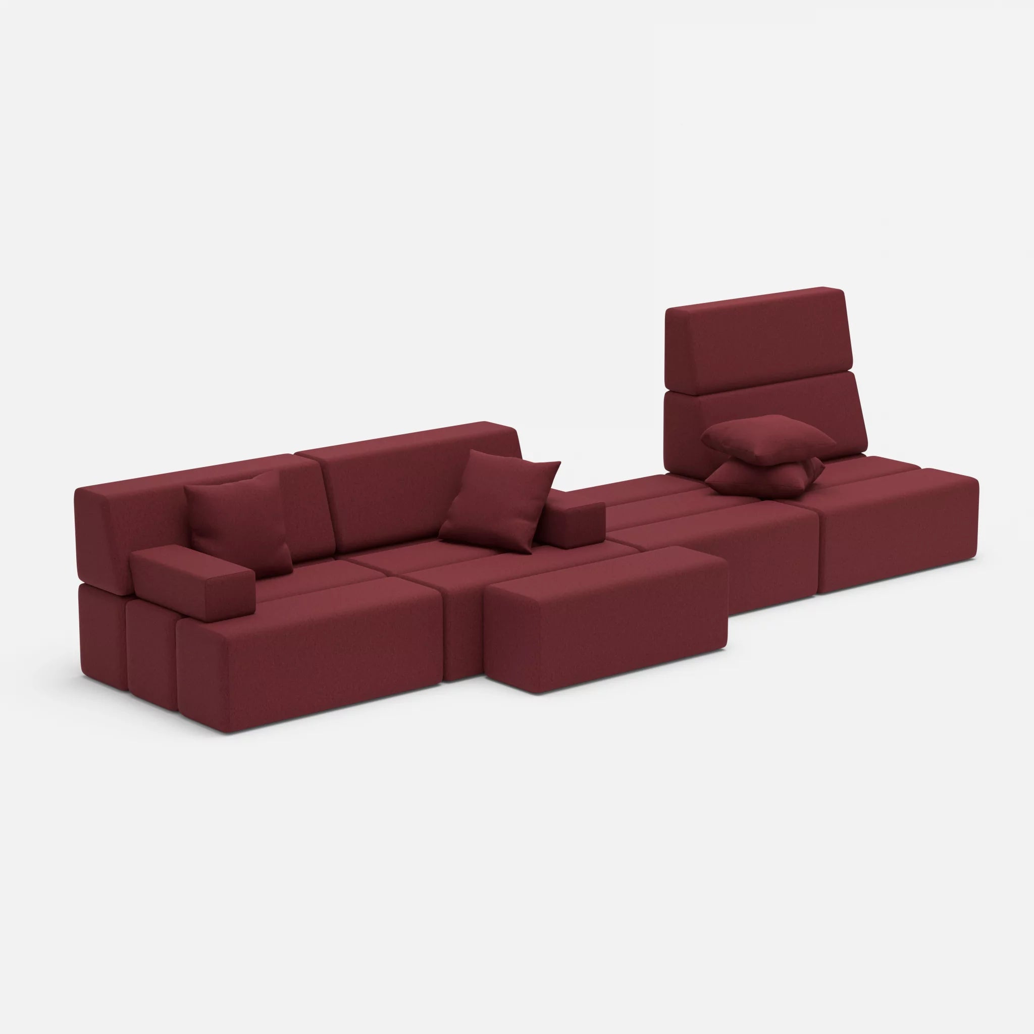 4 Sitzer Sofa Bricks 3 dama0034 in Bordeaux von der Seite