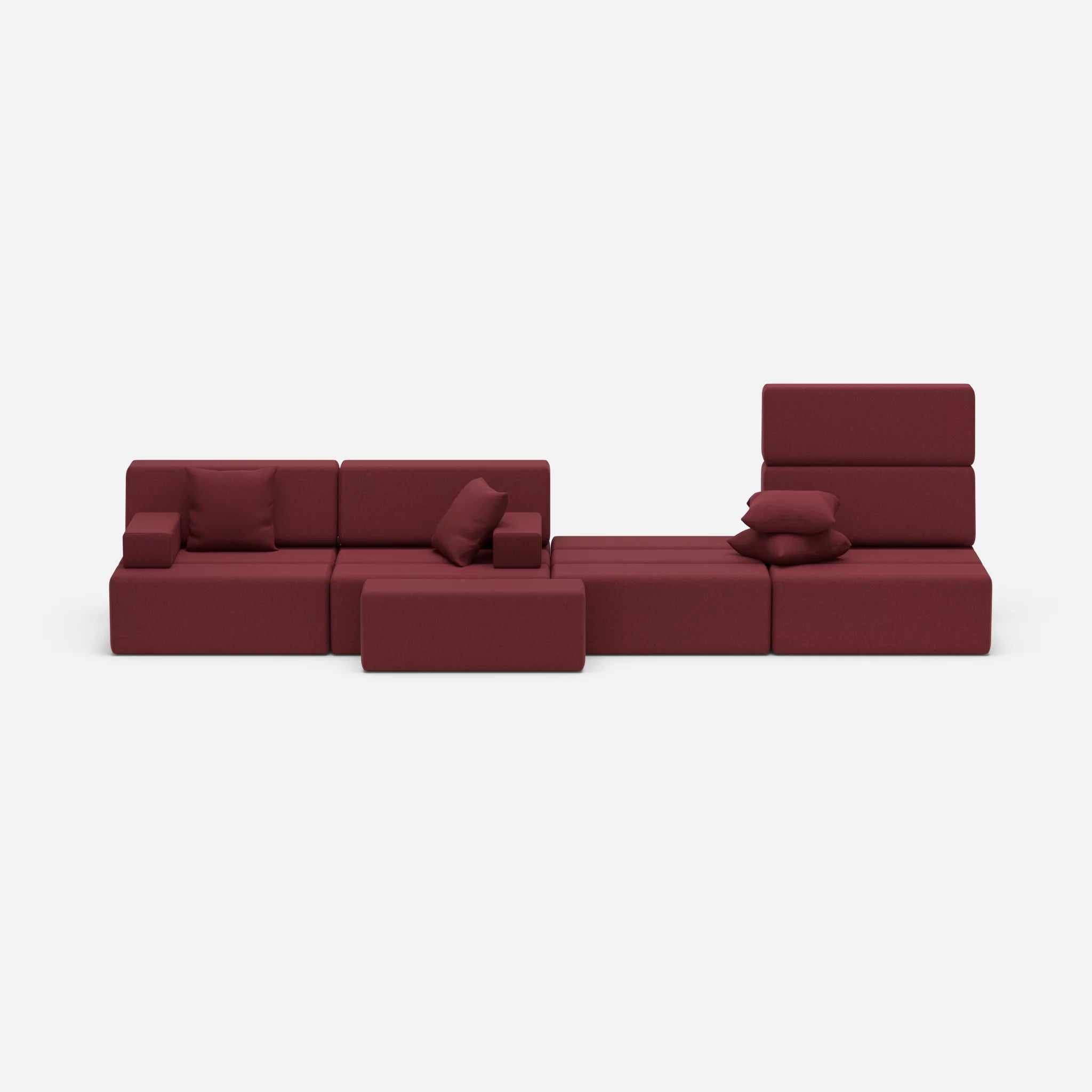 4 Sitzer Sofa Bricks 3 dama0034 in Bordeaux von vorne