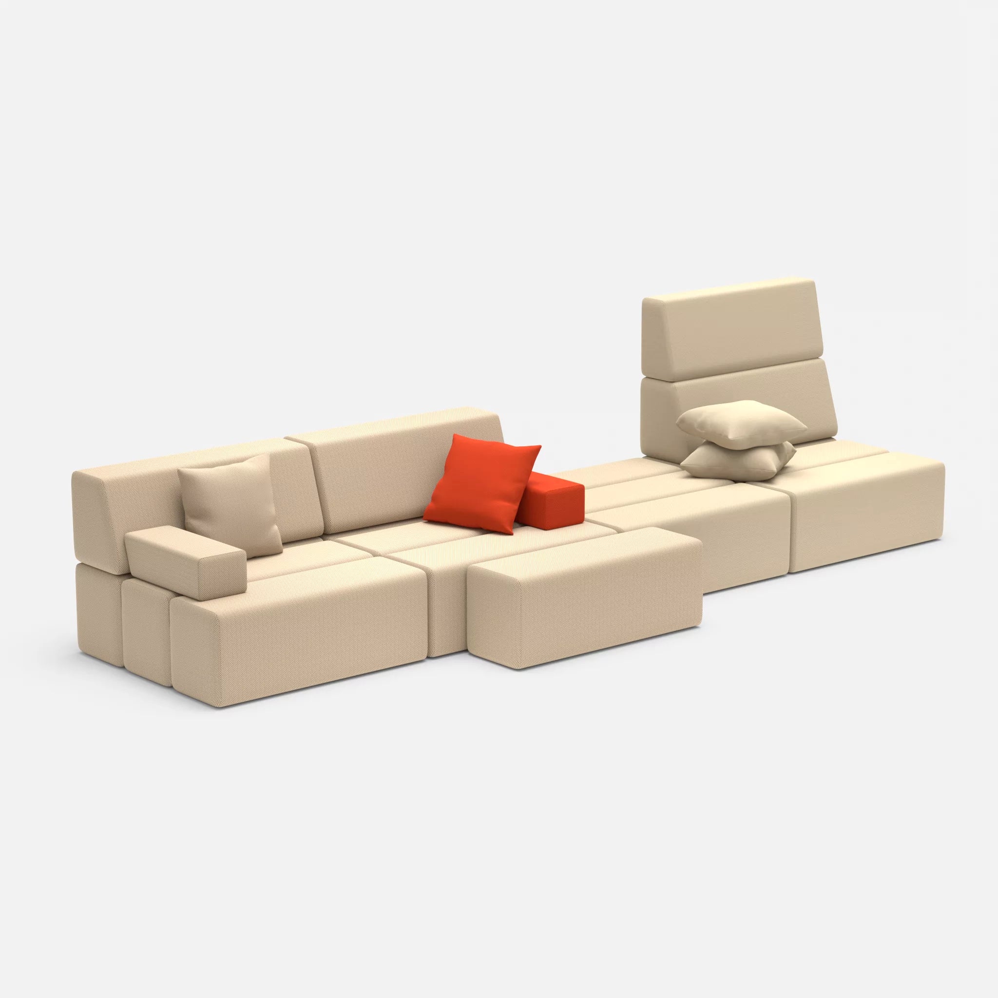 4 Sitzer Sofa Bricks 3 novumcocos-novumangora in Hellbraun und Sand von der Seite