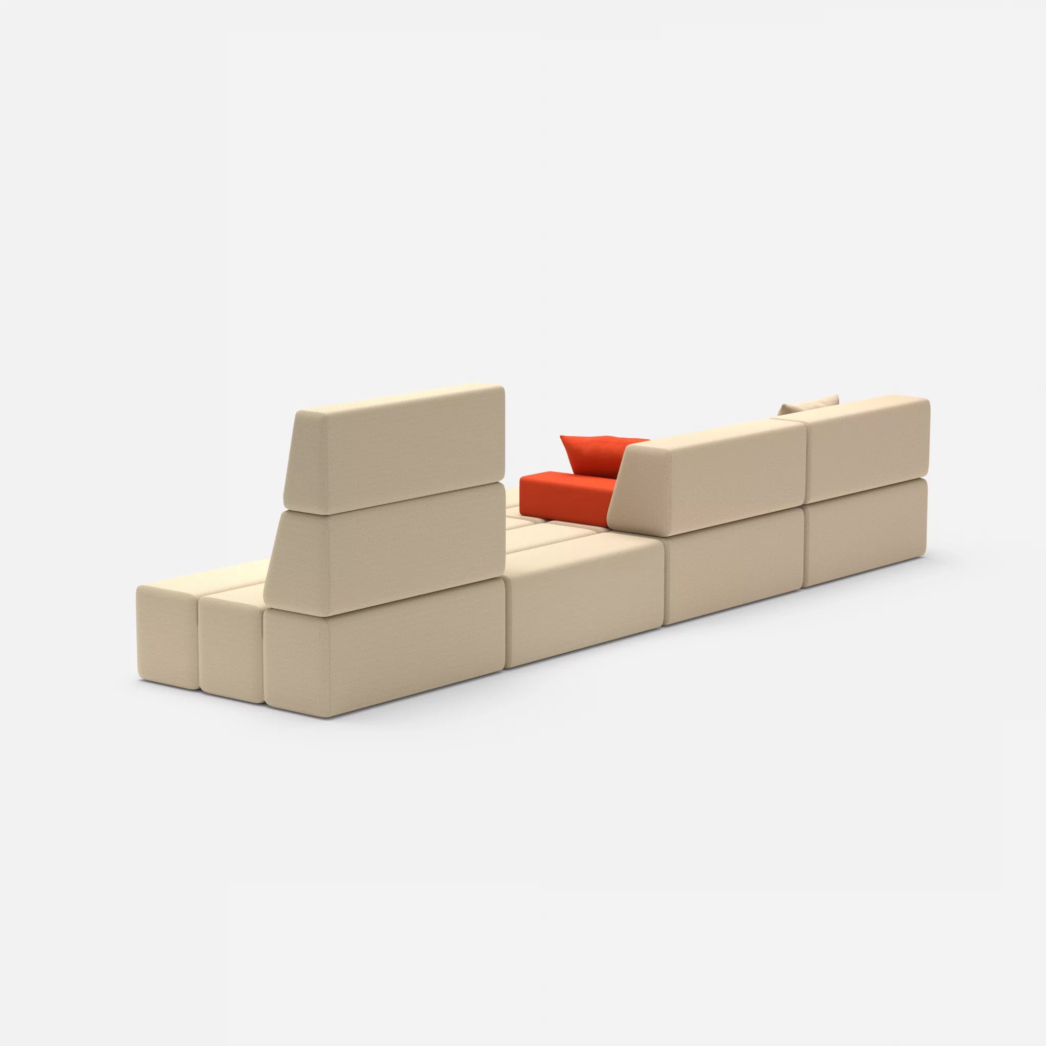 4 Sitzer Sofa Bricks 3 novumcocos-novumangora in Hellbraun und Sand von hinten