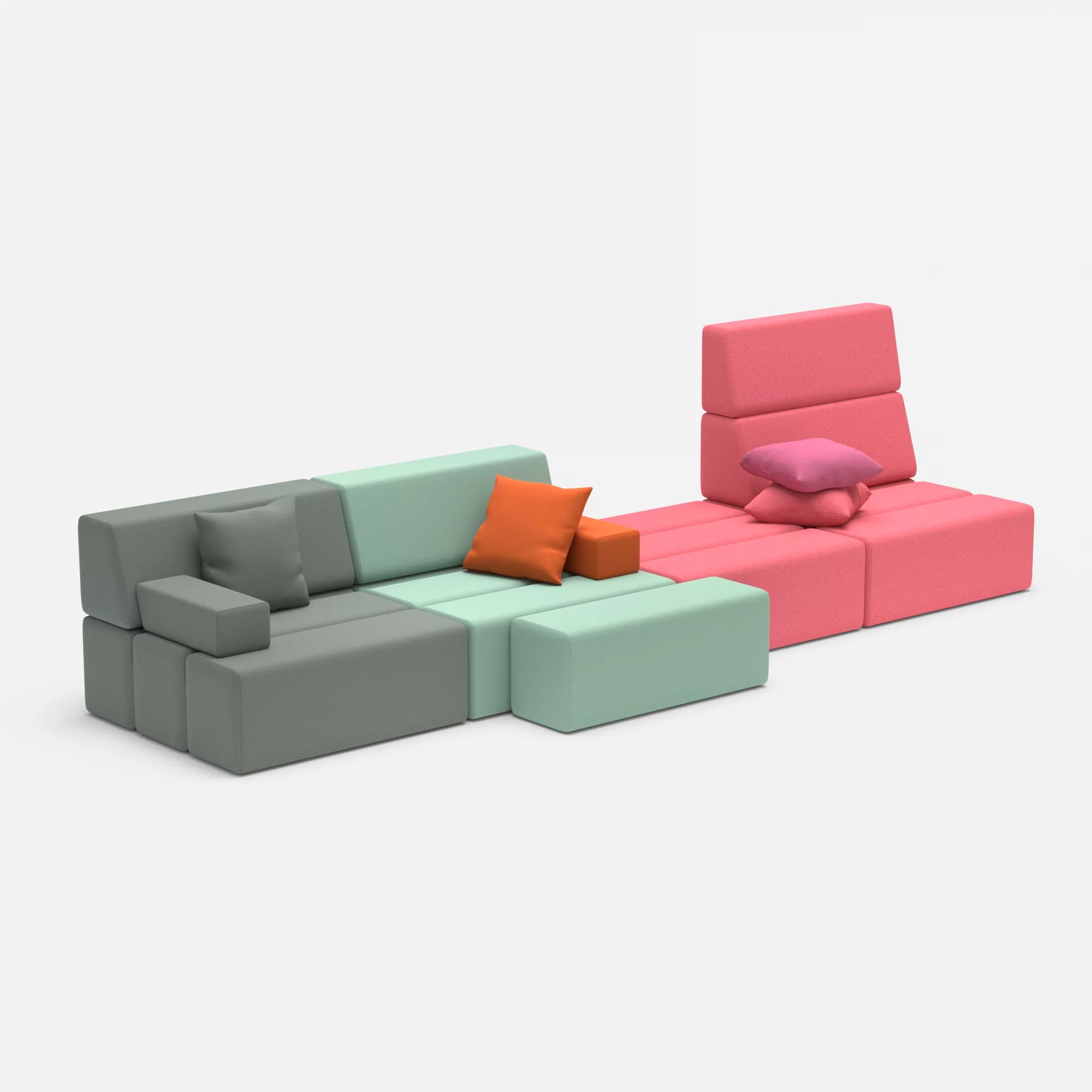 4 Sitzer Sofa Bricks 3 novumdelphi-dama0083 in Graublau und Pink von der Seite