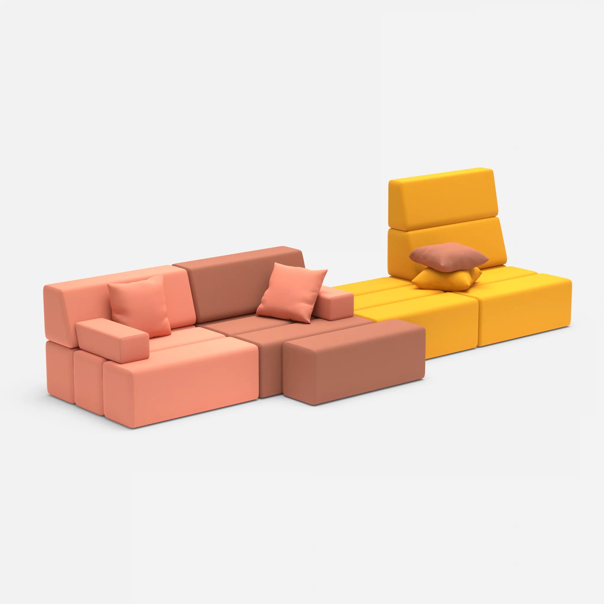 4 Sitzer Sofa Bricks 3 radio4046-radio3008 in Coral und Gelb von der Seite