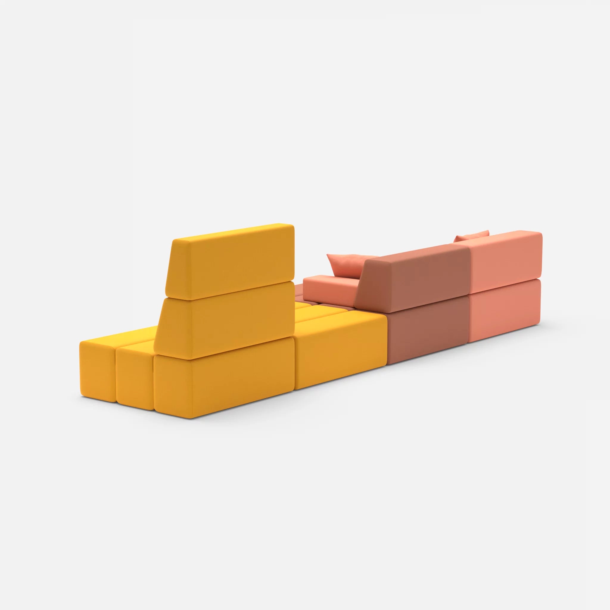 4 Sitzer Sofa Bricks 3 radio4046-radio3008 in Coral und Gelb von hinten
