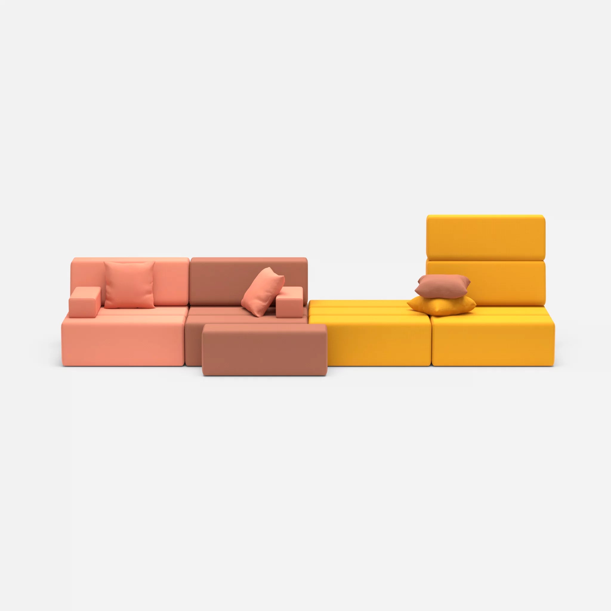 4 Sitzer Sofa Bricks 3 radio4046-radio3008 in Coral und Gelb von vorne