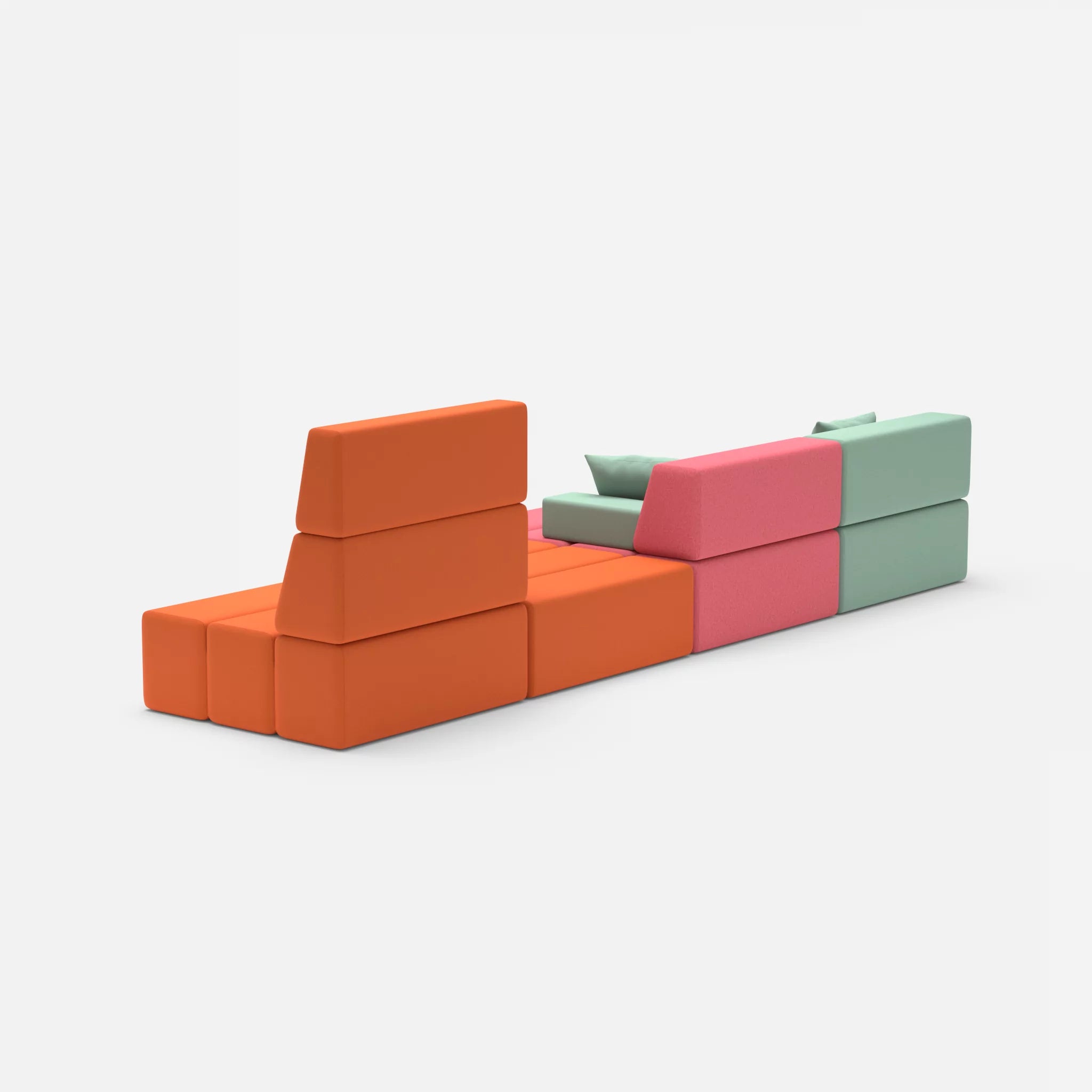 4 Sitzer Sofa Bricks 3 radio7045-radio3094 in Hellblau und Orange von hinten