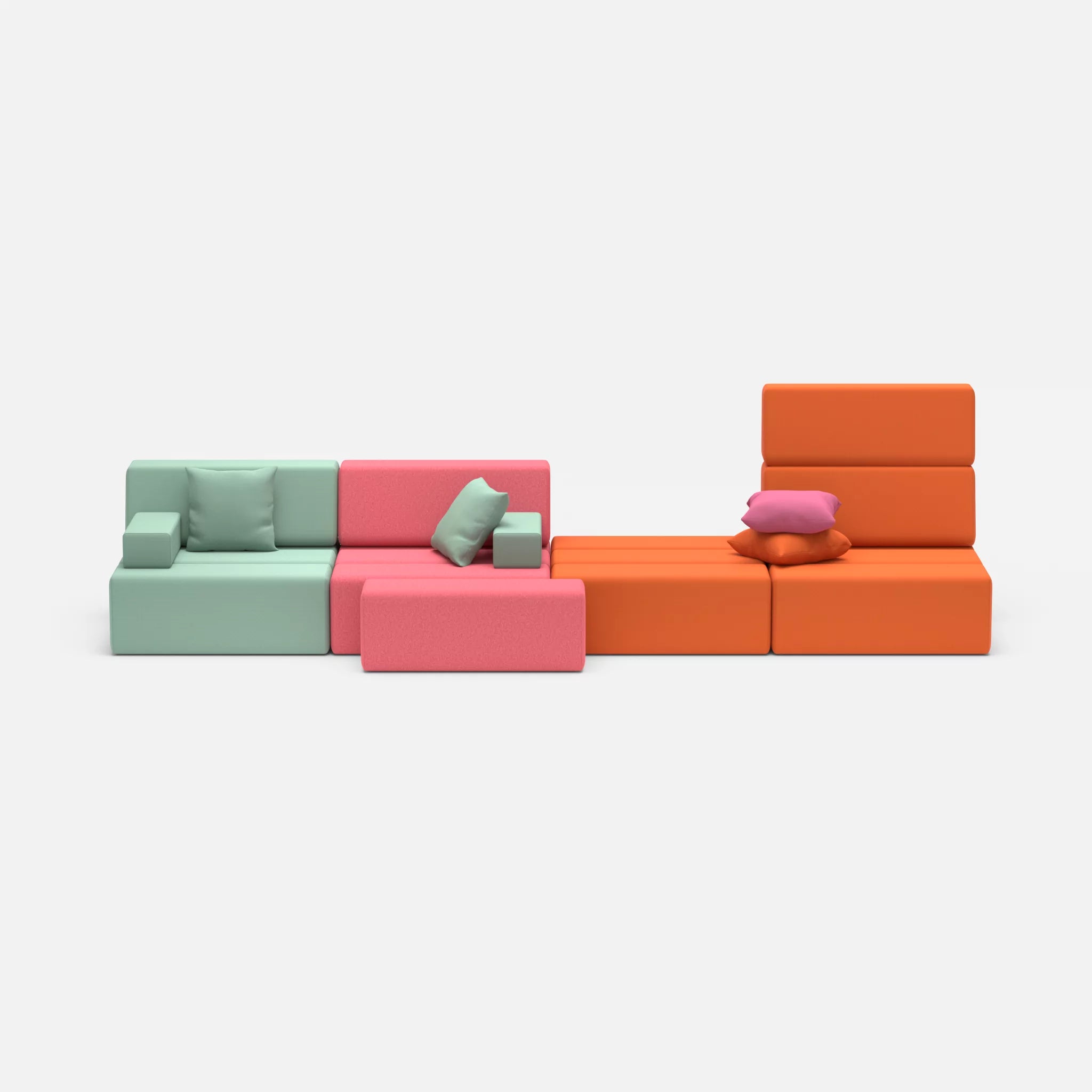 4 Sitzer Sofa Bricks 3 radio7045-radio3094 in Hellblau und Orange von vorne