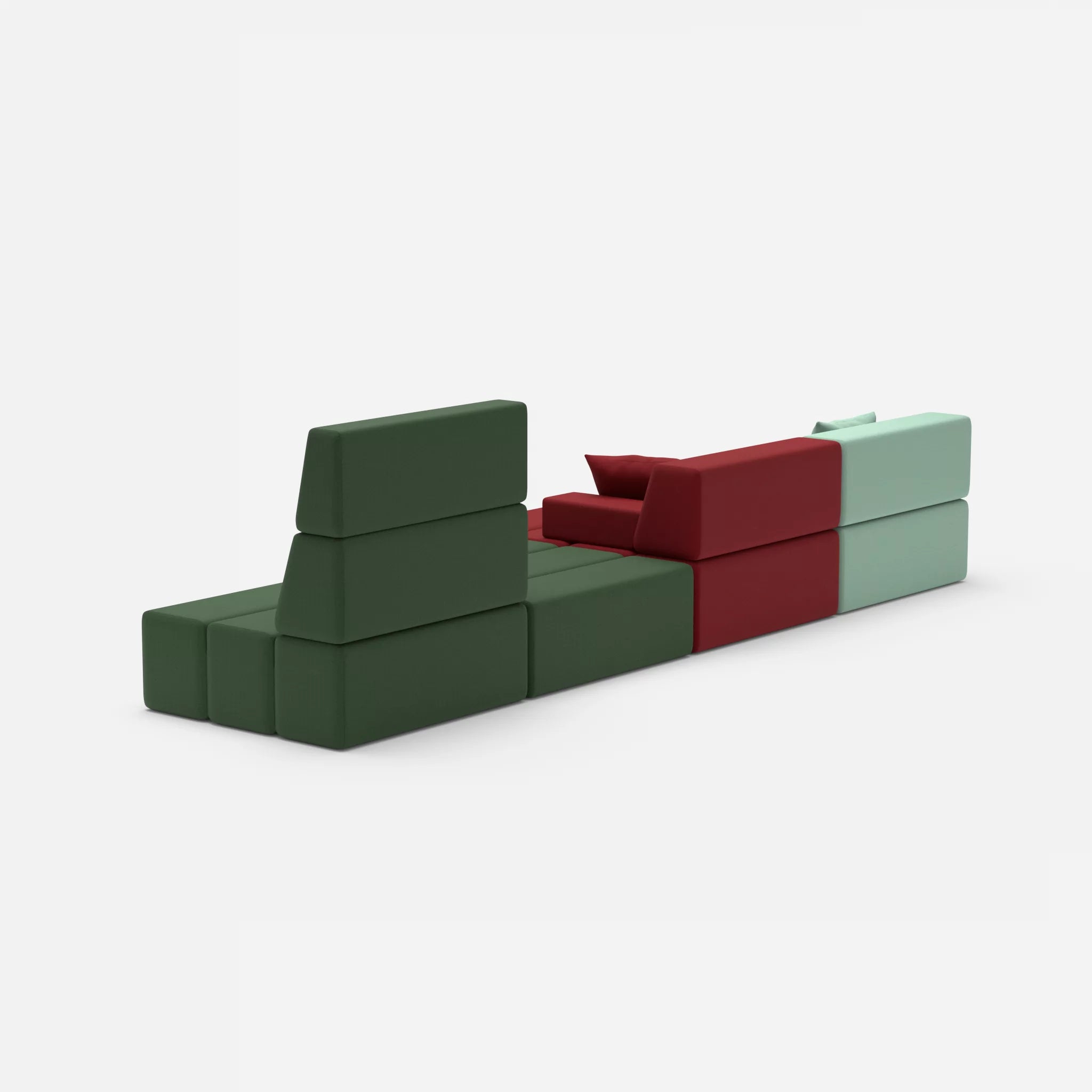 4 Sitzer Sofa Bricks 3 radio7045-radio7036 in Hellblau und Olive von hinten