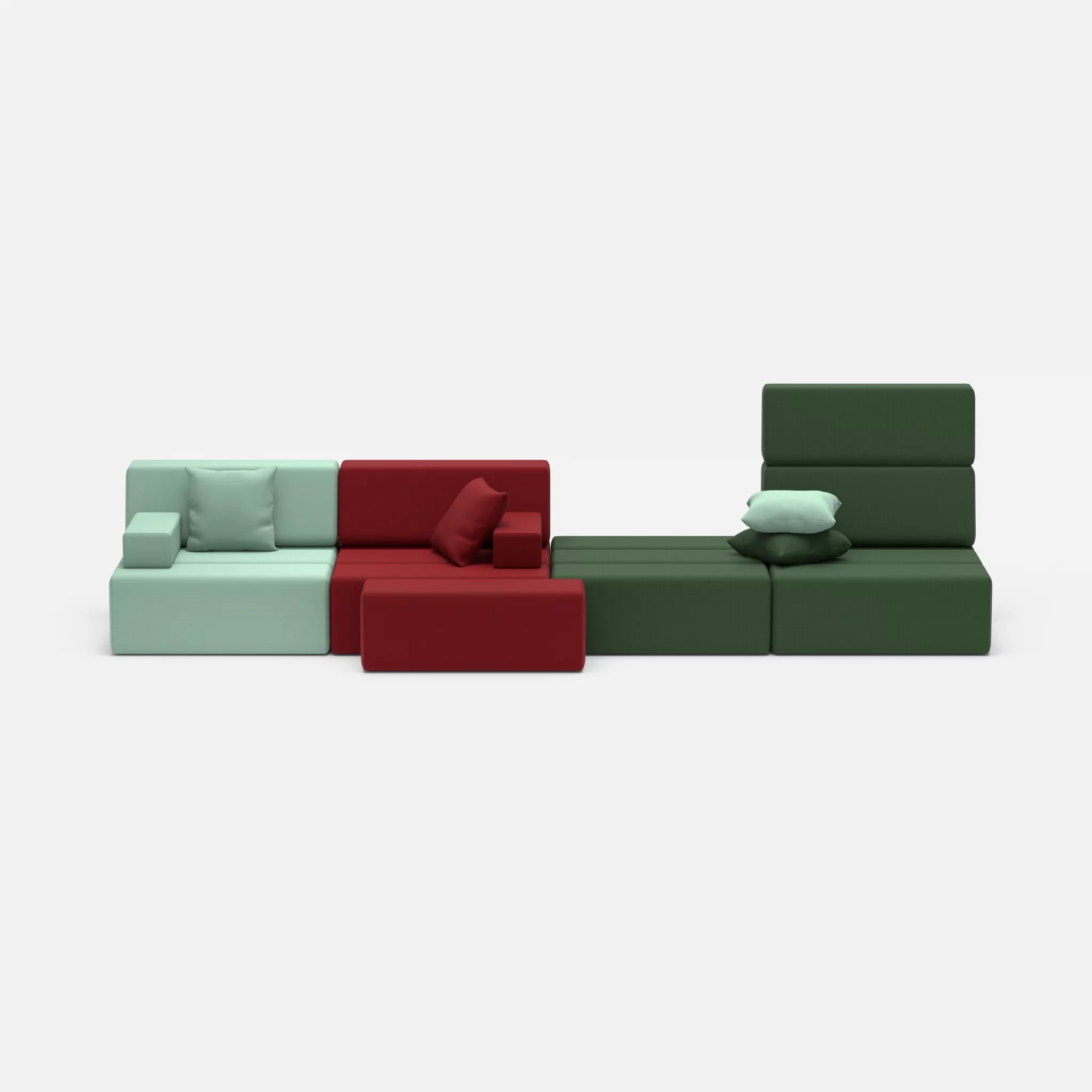 4 Sitzer Sofa Bricks 3 radio7045-radio7036 in Hellblau und Olive von vorne