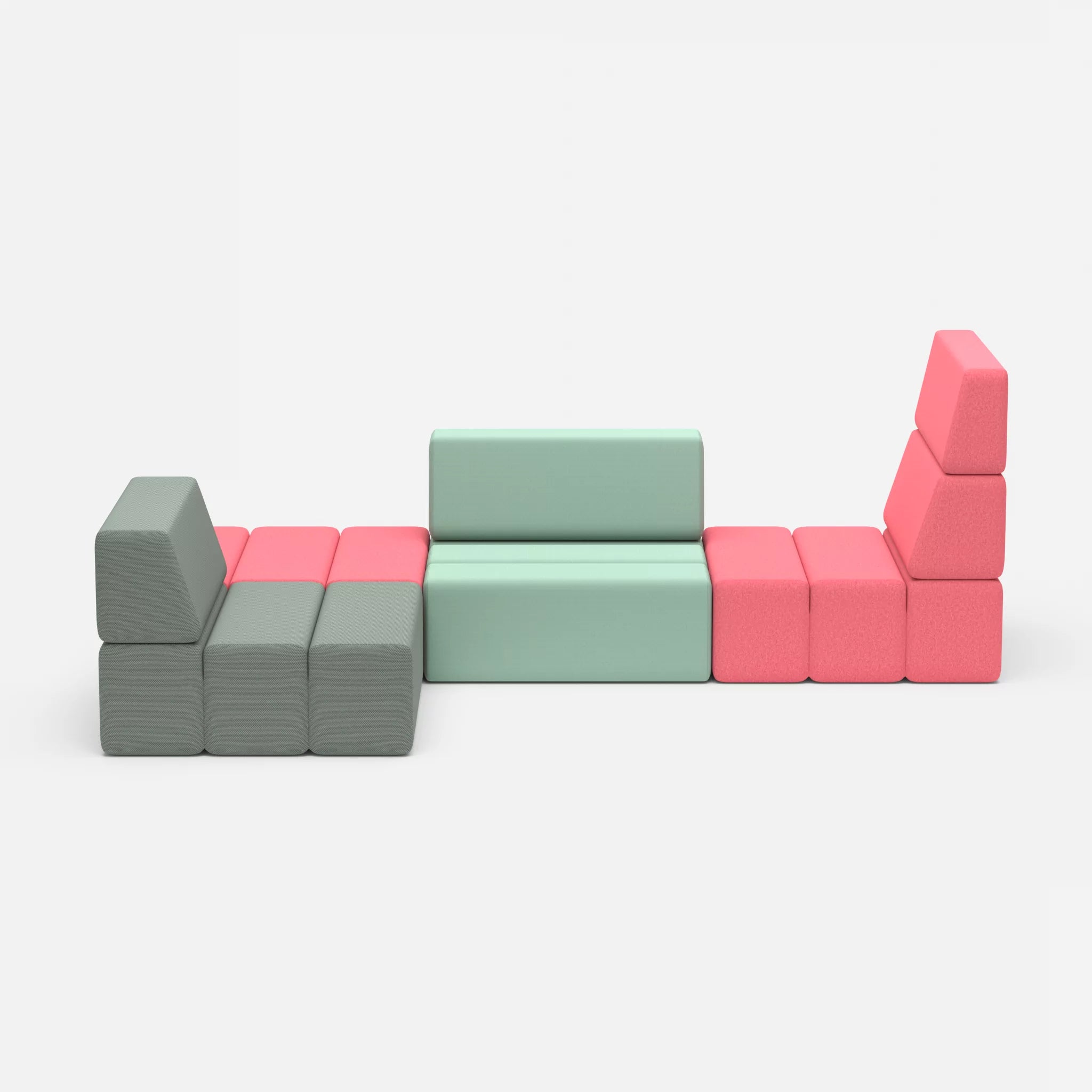 Ecksofa Bricks 1 dama0083-radio7045 in Pink und Hellblau von vorne