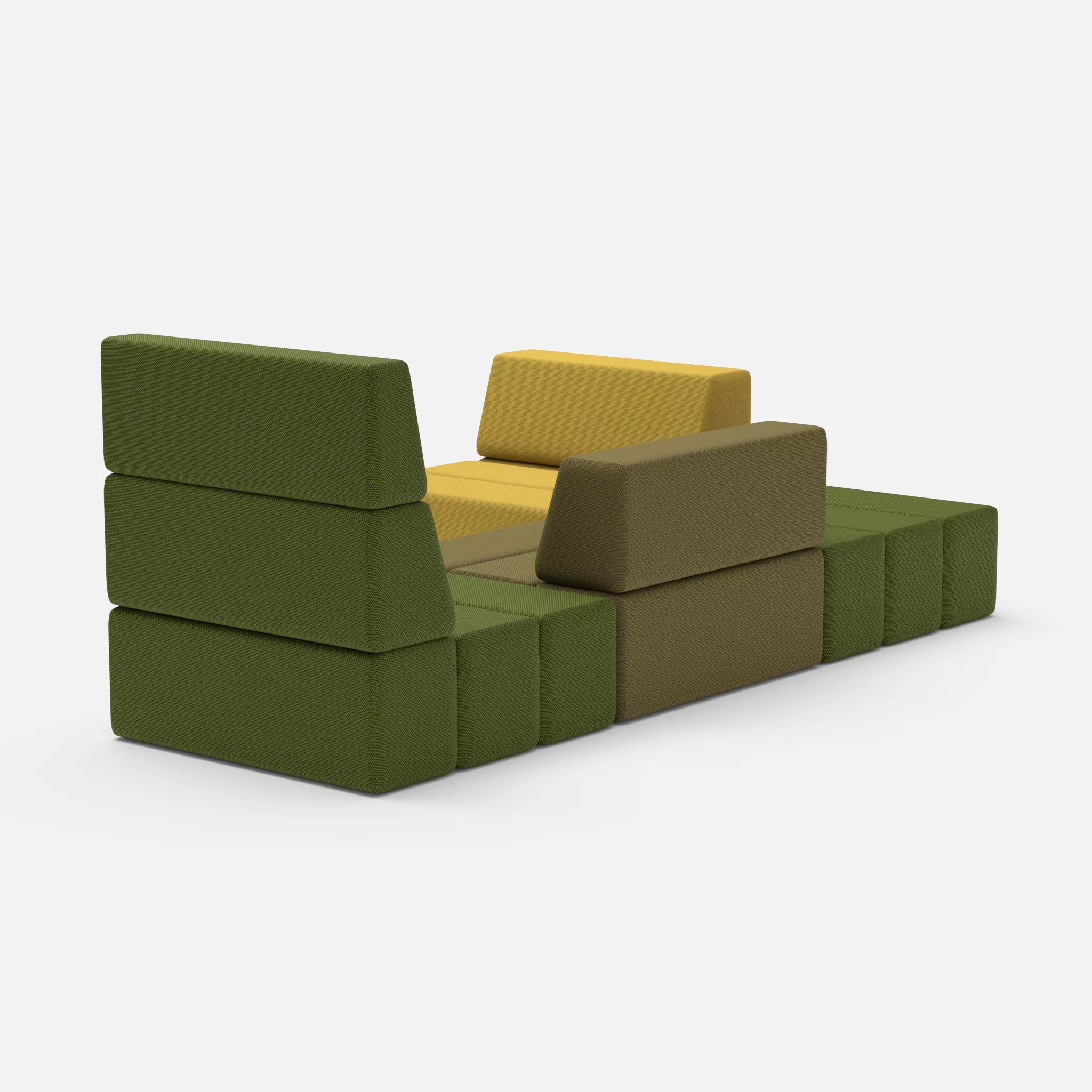 Ecksofa Bricks 1 novummoss-novumpinie in Grün und Dunkelgrün von hinten