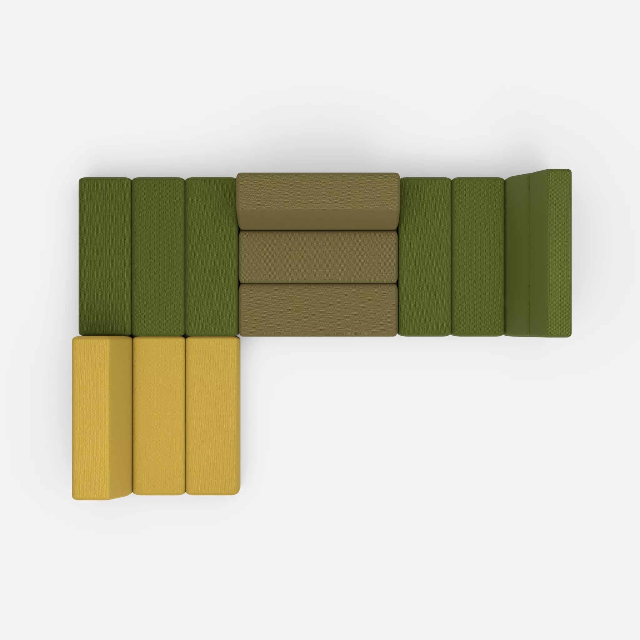 Ecksofa Bricks 1 novummoss-novumpinie in Grün und Dunkelgrün von oben