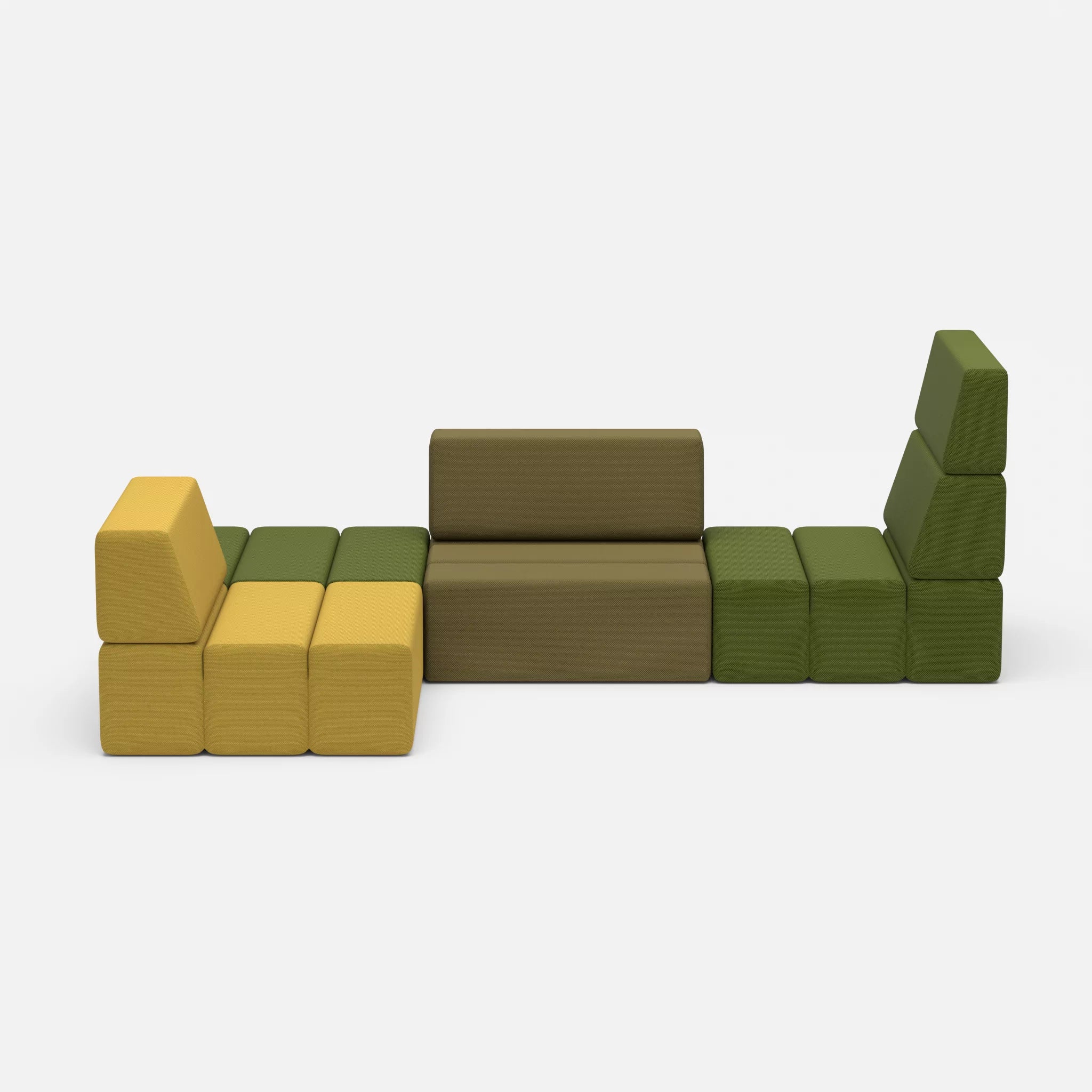Ecksofa Bricks 1 novummoss-novumpinie in Grün und Dunkelgrün von vorne