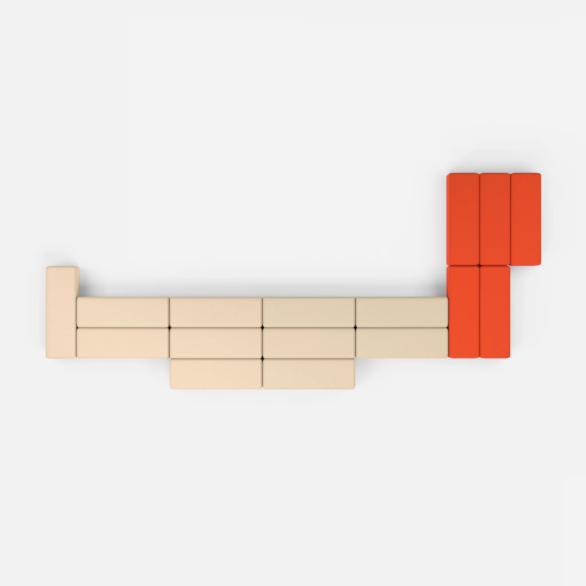 L Sofa Bricks 3 novumcocos-novumangora in Hellbraun und Sand von oben
