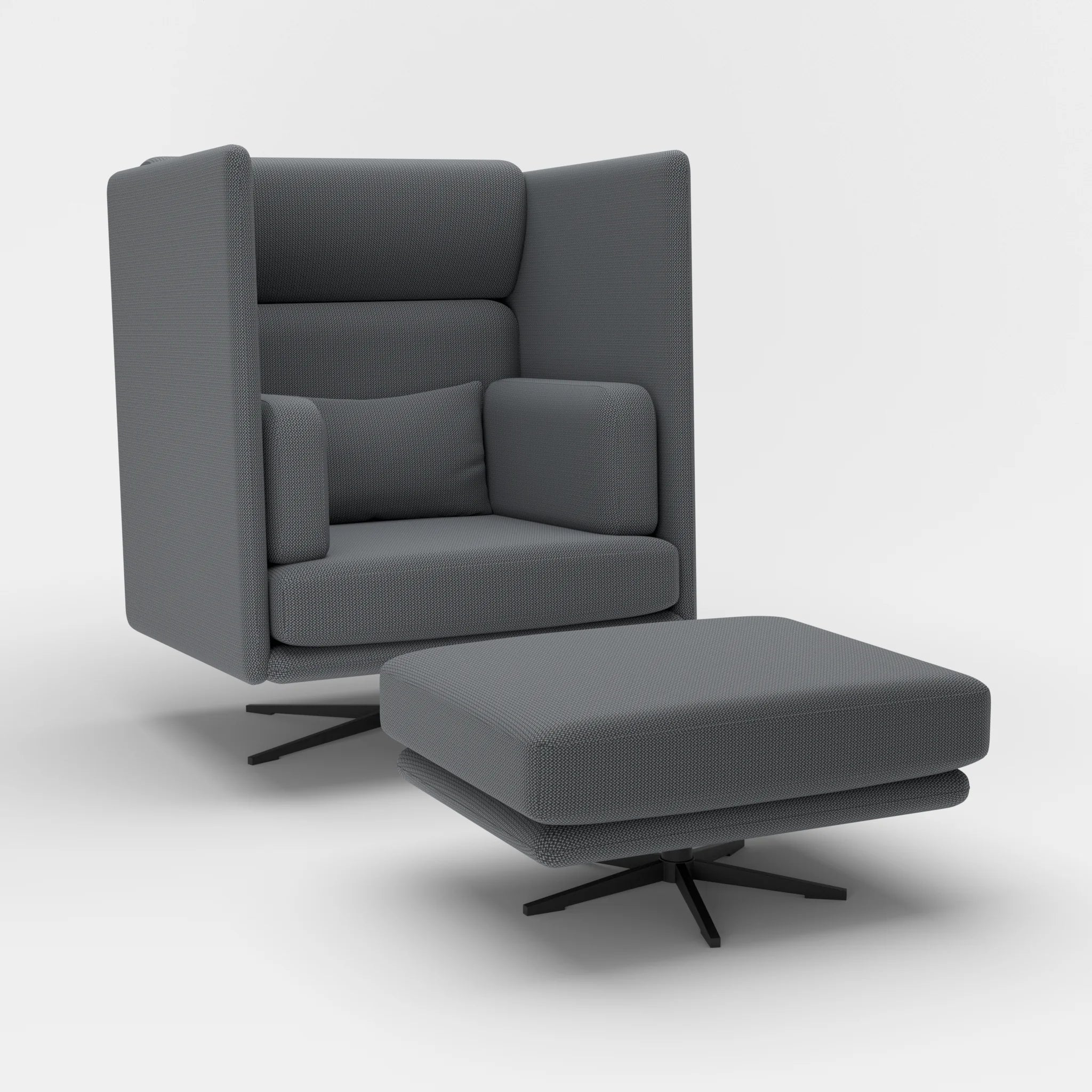 Loungesessel Egon Hohe Version mit Pouf credoasphalt-credoasphalt in Anthrazit und Anthrazit von der Seite