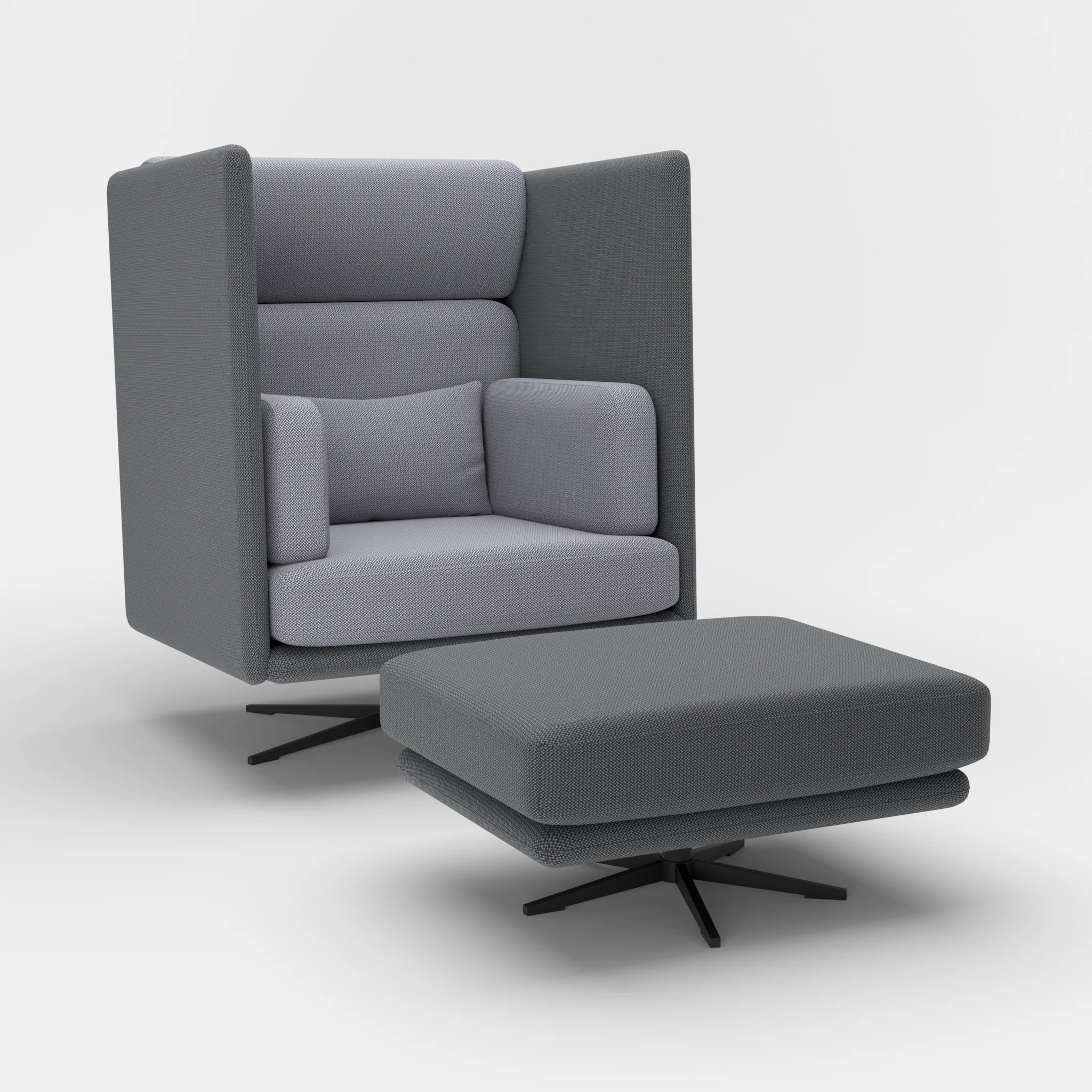 Loungesessel Egon Hohe Version mit Pouf credoasphalt-credocarbon in Anthrazit und Dunkelgrau von der Seite