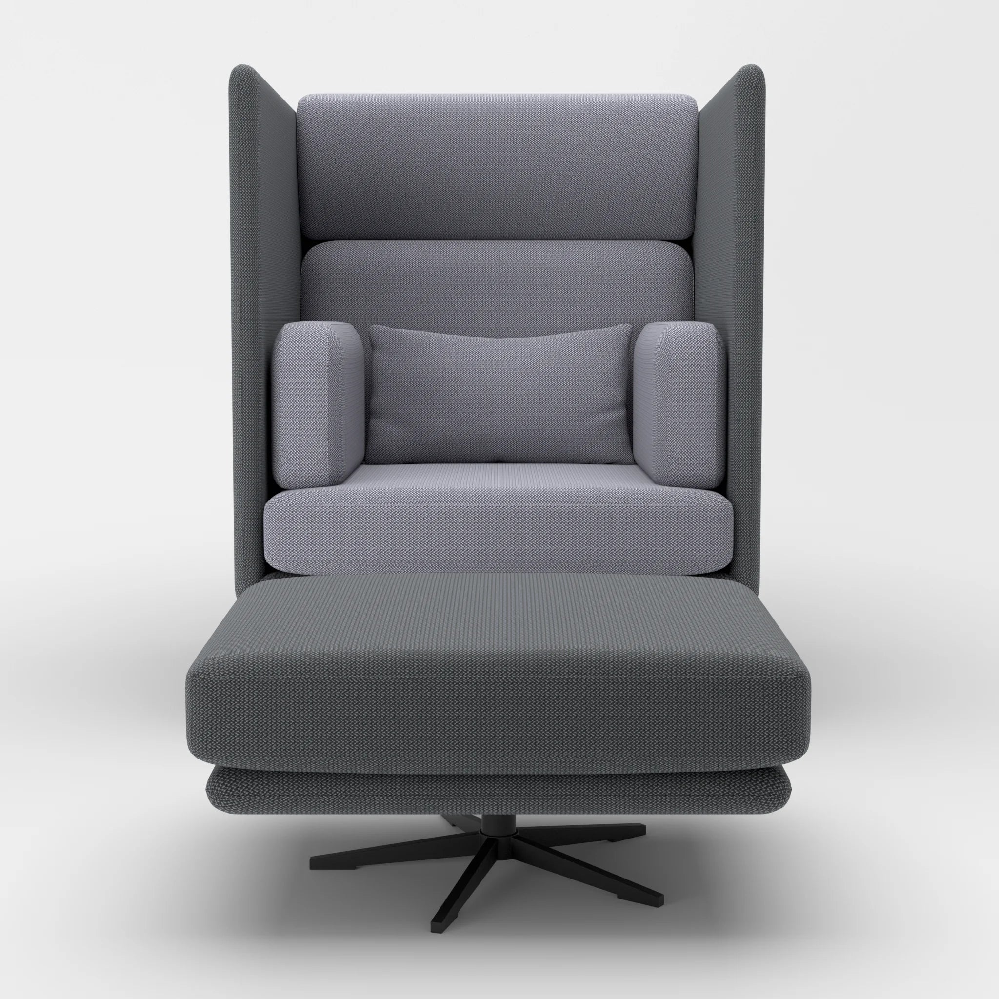 Loungesessel Egon Hohe Version mit Pouf credoasphalt-credocarbon in Anthrazit und Dunkelgrau von vorne