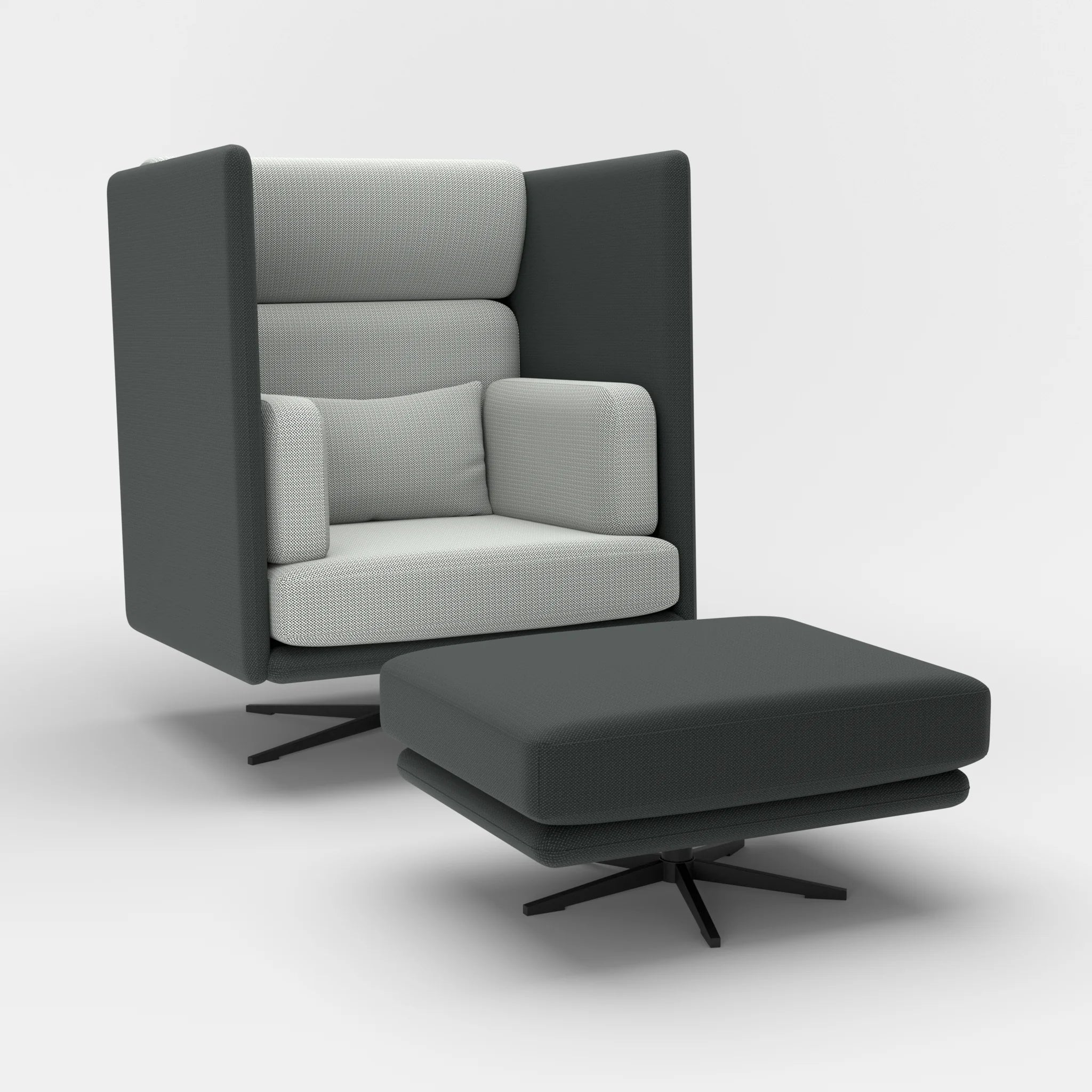 Loungesessel Egon Hohe Version mit Pouf credoblack-credopepper in Schwarz und Dunkelgrau von der Seite