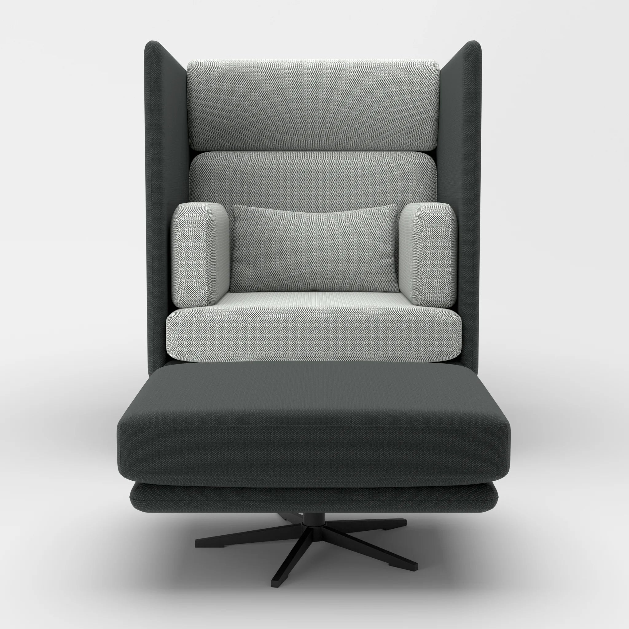 Loungesessel Egon Hohe Version mit Pouf credoblack-credopepper in Schwarz und Dunkelgrau von vorne