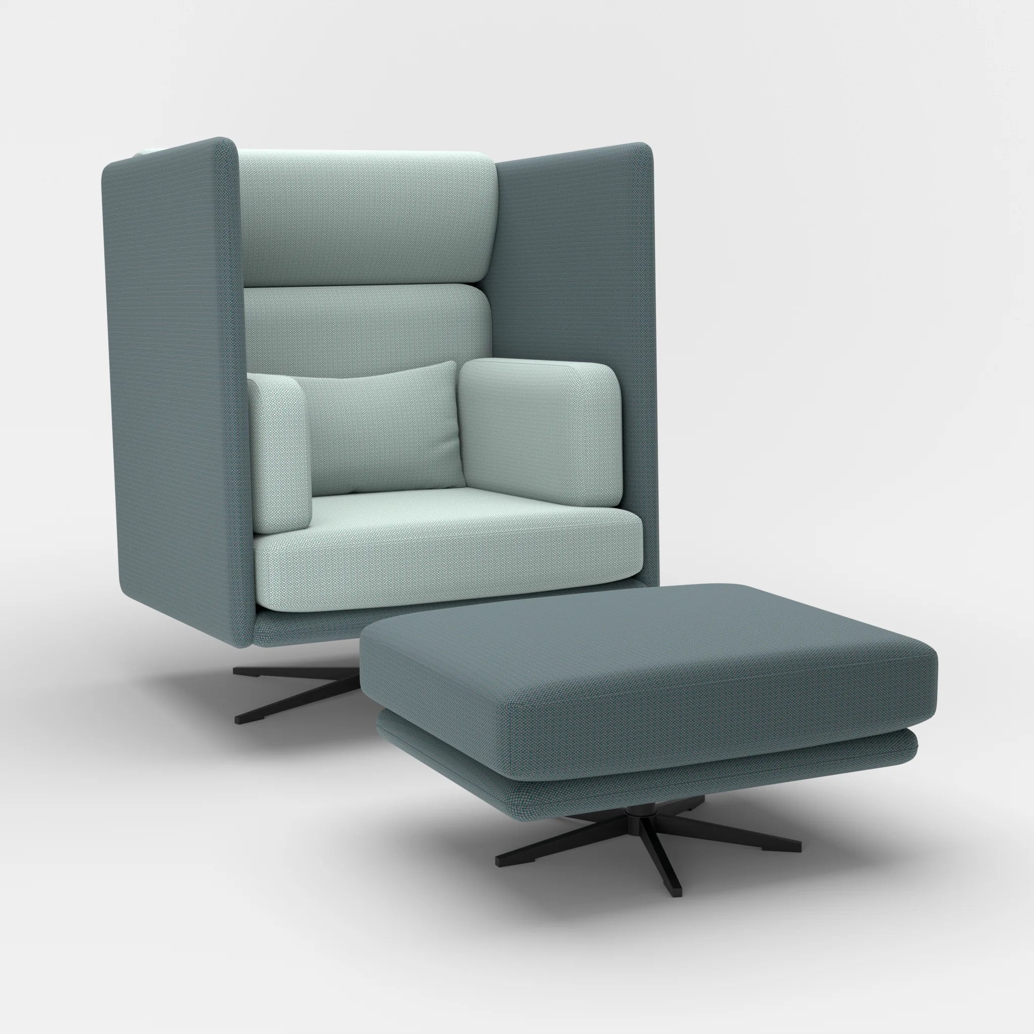 Loungesessel Egon Hohe Version mit Pouf credojaspis-credolake in Türkis und Graublau von der Seite